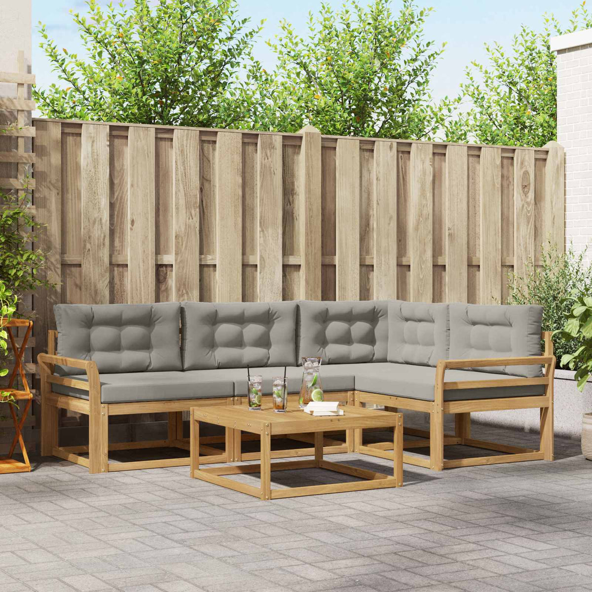 Set vanjskih sofa 5 kom. Bijela i svjetlosiva Poliester