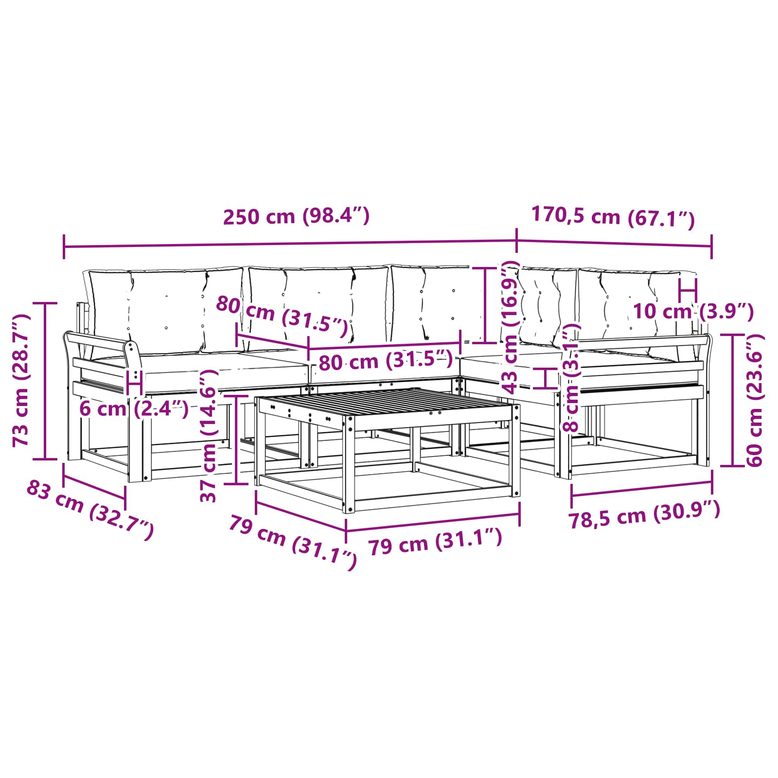 Set vanjskih sofa 5 pcs Bijela i svjetlosiva 79 x 79 x 37 cm