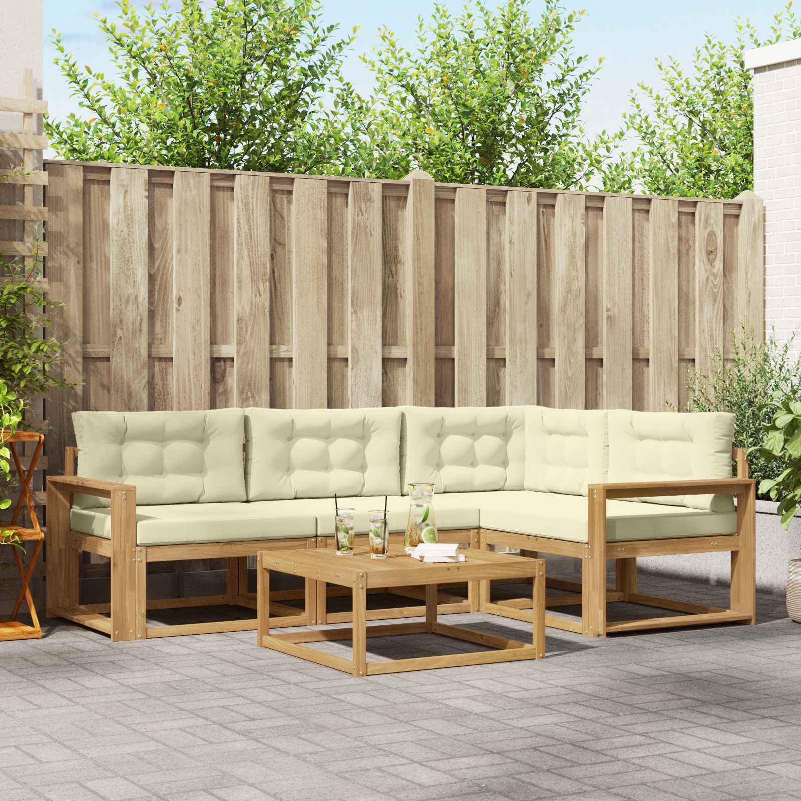 Set vanjskih sofa 5 pcs Bijela i krem 79 x 79 x 37 cm Poliester