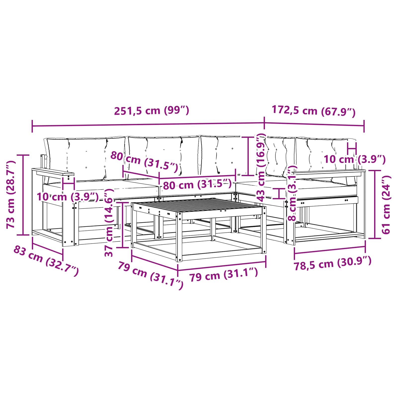 Set vanjskih sofa 5 pcs Bijela i krem 79 x 79 x 37 cm Poliester