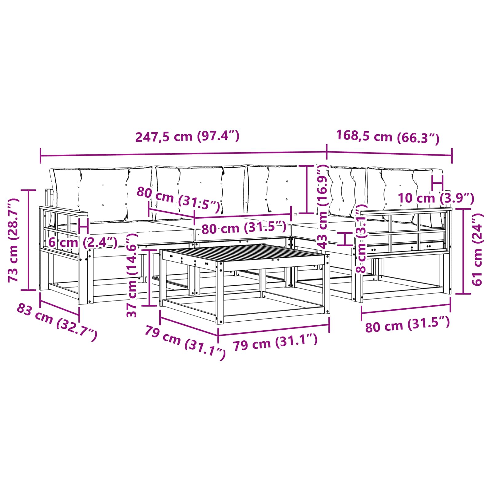 Set vanjskih sofa 5 pcs Bijela i krem 79 x 79 x 37 cm Poliester