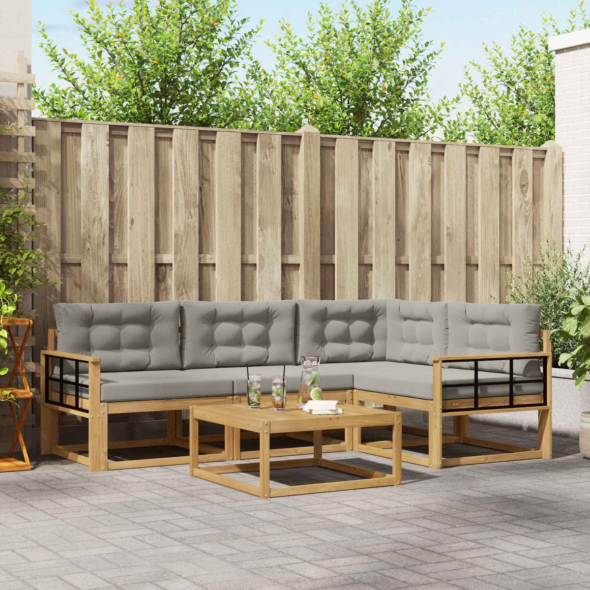 Set vanjskih sofa 5 kom. Bijela i svjetlosiva Poliester