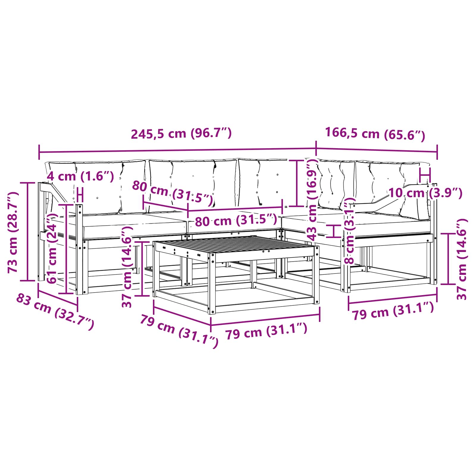 Set vanjskih sofa 5 pcs Bijela i antracit 79 x 79 x 37 cm