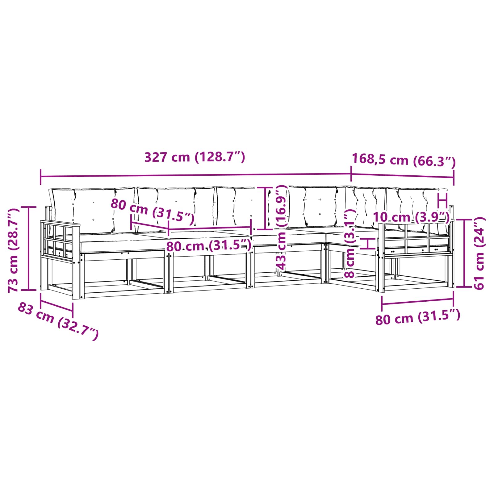 Set vanjskih sofa s jastukom 4 pcs Bijela i bež Poliester