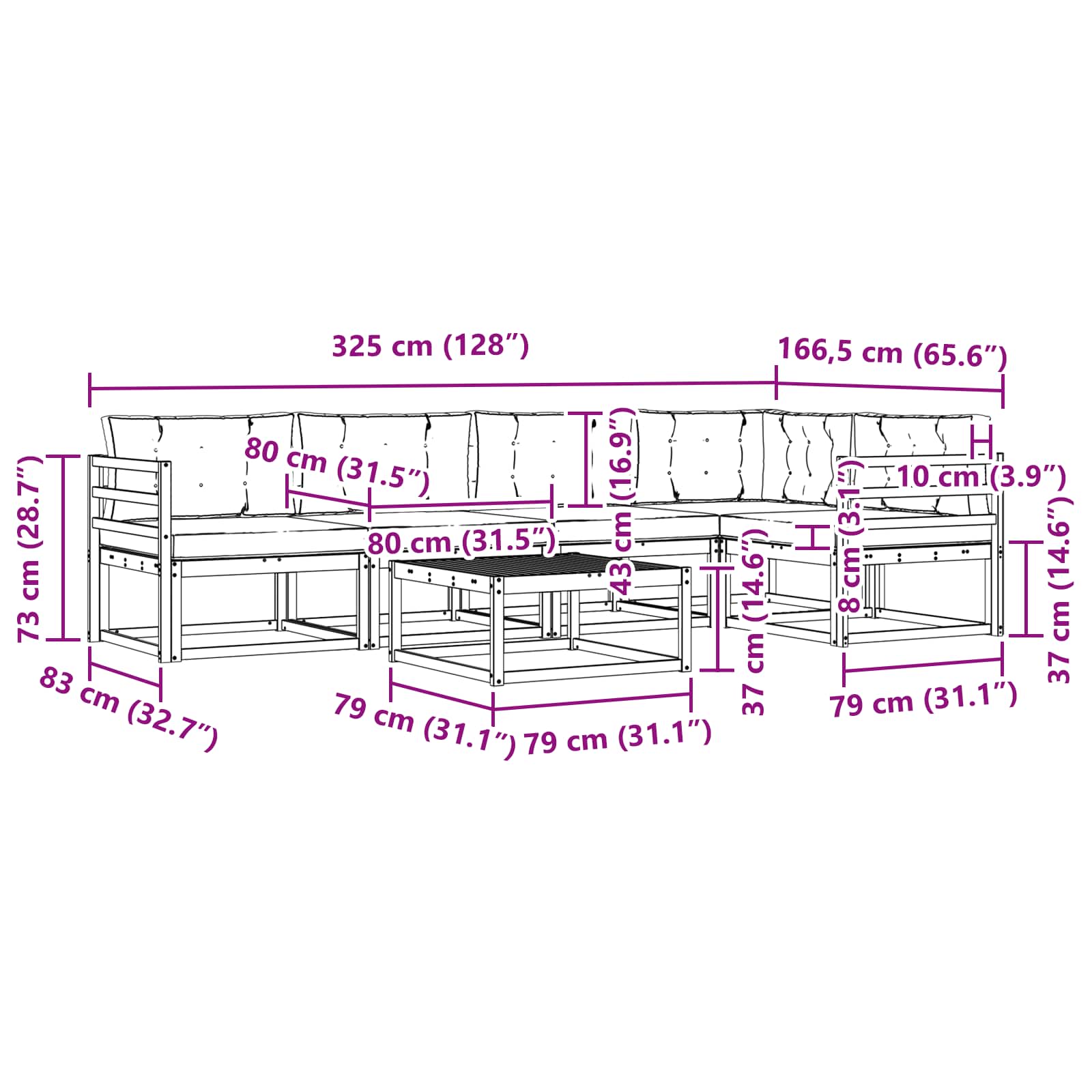 Set vanjskih sofa 6 pcs Bijela i antracit 79 x 79 x 37 cm