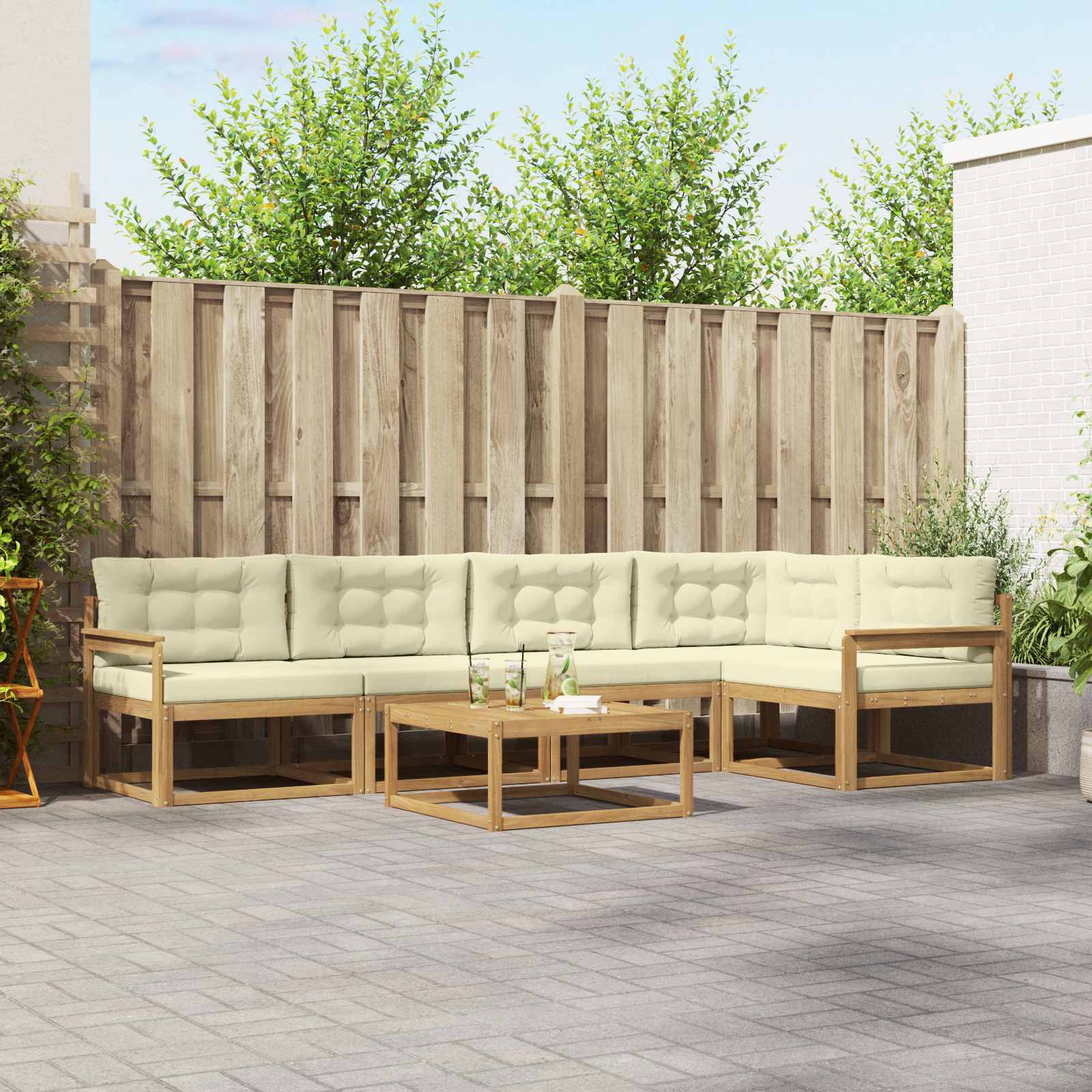 Set vanjskih sofa 6 kom. Bijela i krem Poliester