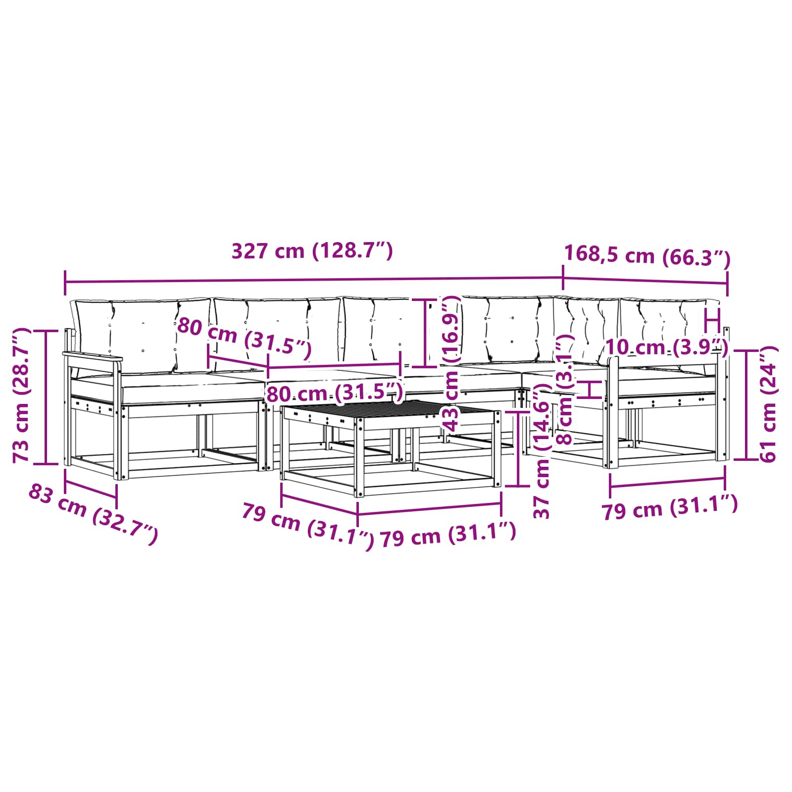 Set vanjskih sofa 6 pcs Bijela i krem 79 x 79 x 37 cm Poliester