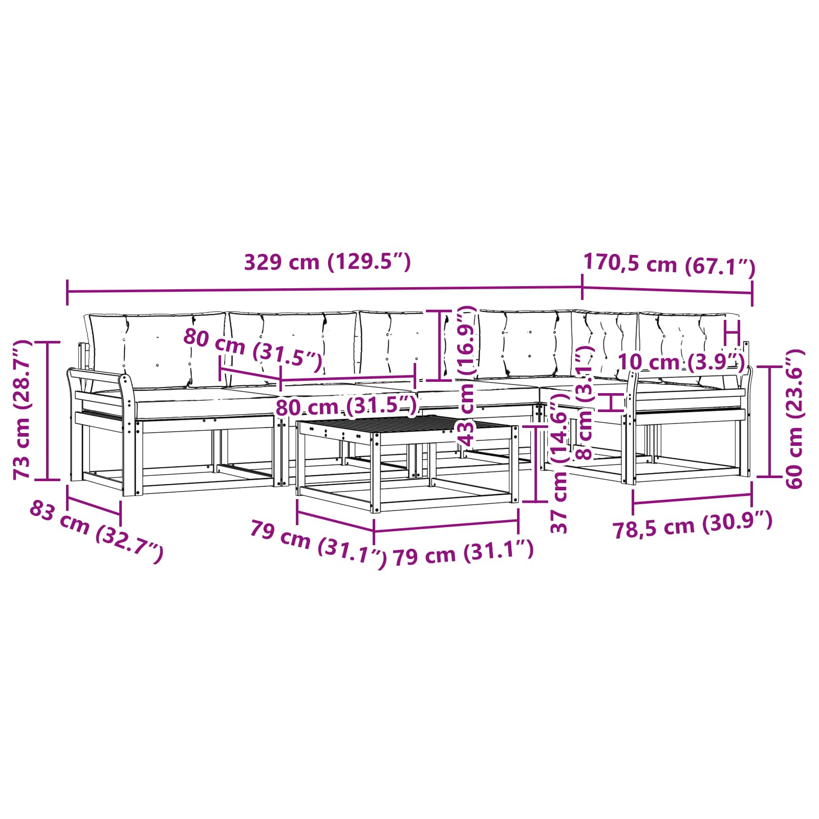 Set vanjskih sofa 6 kom. Bijela i bež Poliester