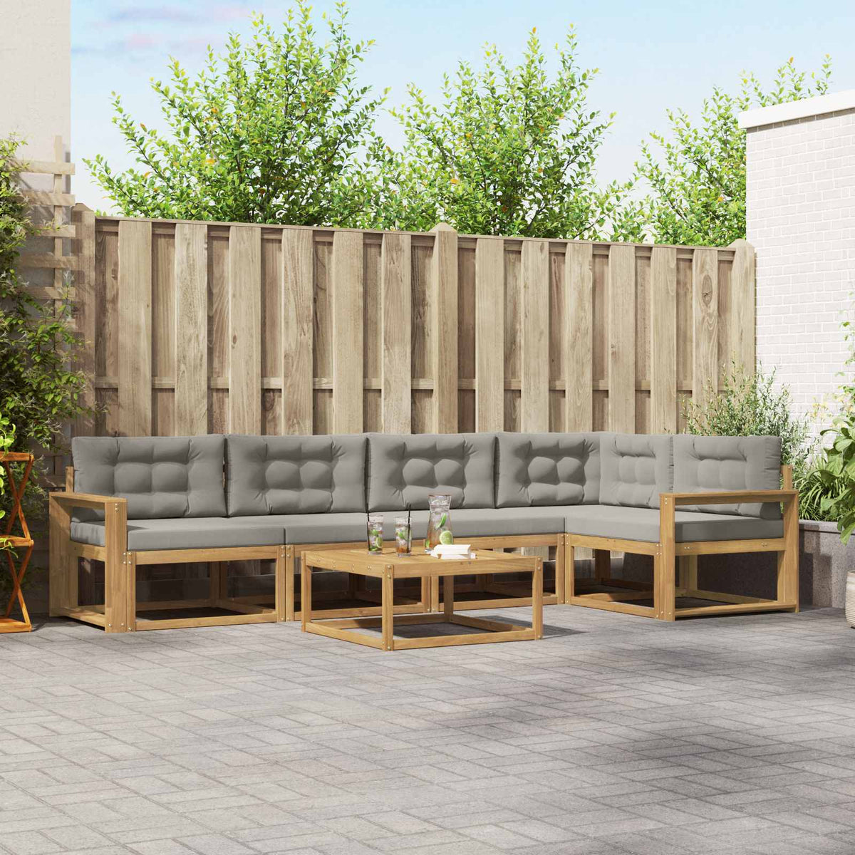 Set vanjskih sofa 6 kom. Bijela i svjetlosiva Poliester