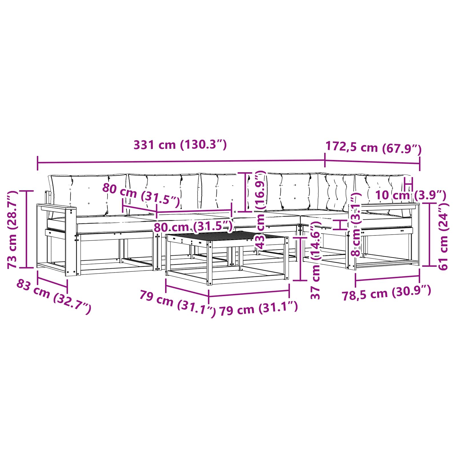 Set vanjskih sofa 6 kom. Bijela i bež Poliester