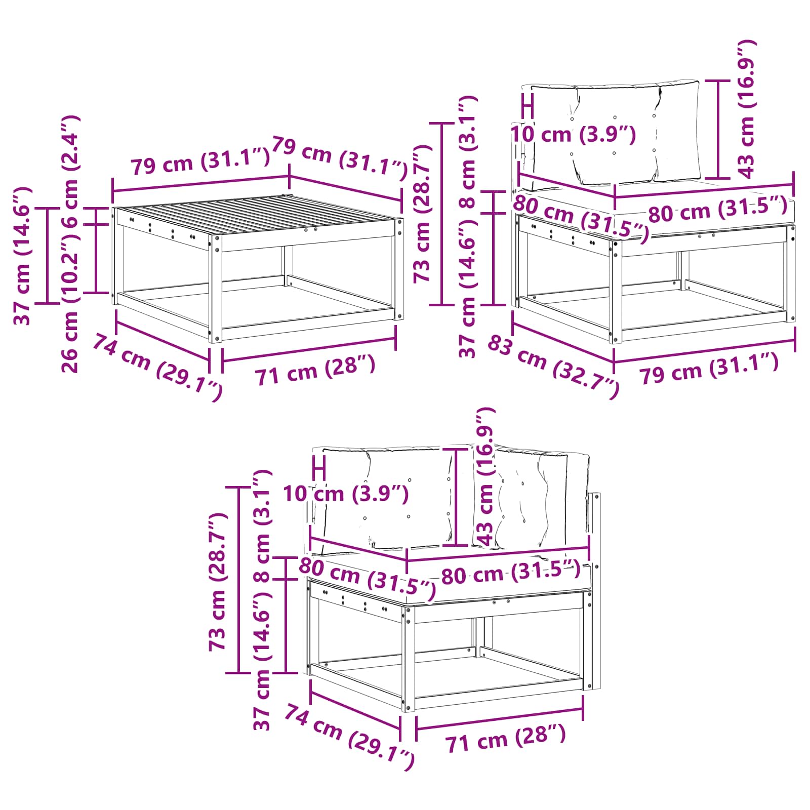 Set vanjskih sofa 6 kom. Bijela i bež Poliester