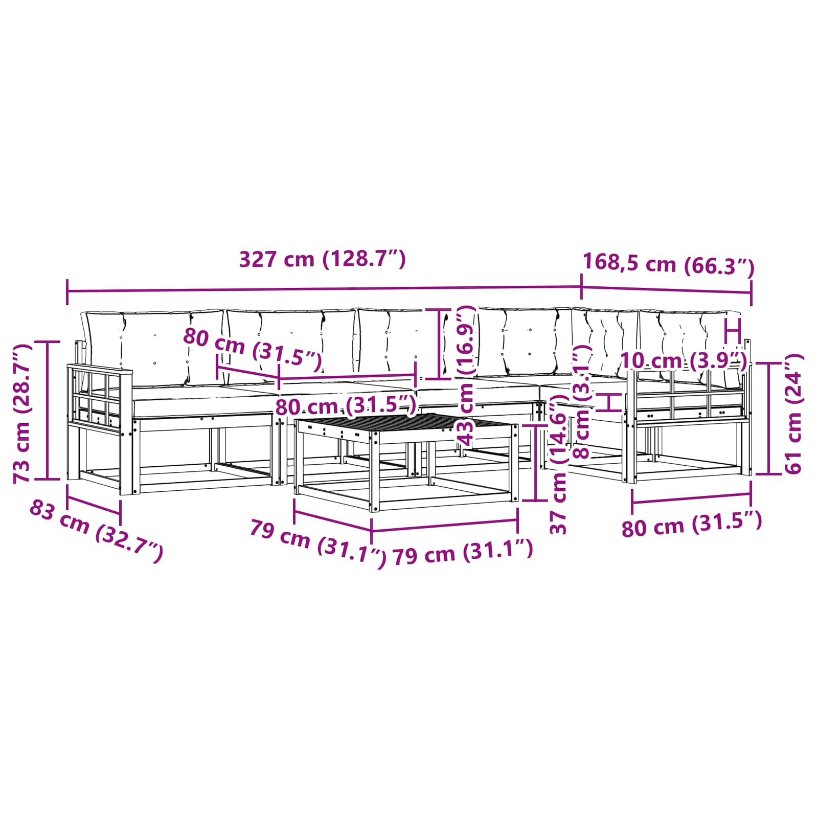Set vanjskih sofa 6 pcs Bijela i krem 79 x 79 x 37 cm Poliester