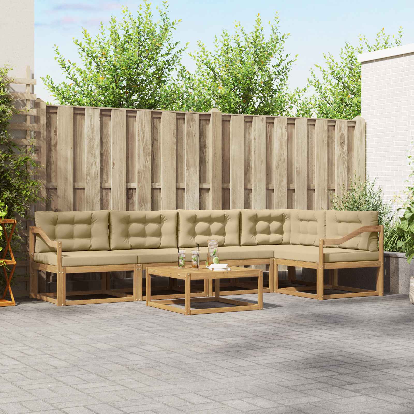 Set vanjskih sofa 6 pcs Bijela i bež 79 x 79 x 37 cm Poliester
