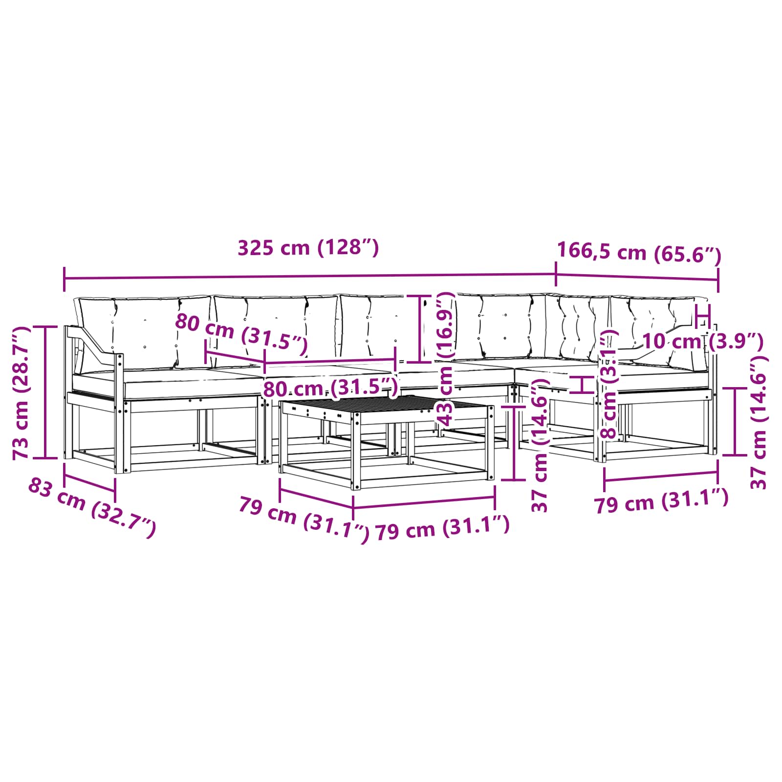 Set vanjskih sofa 6 pcs Bijela i bež 79 x 79 x 37 cm Poliester