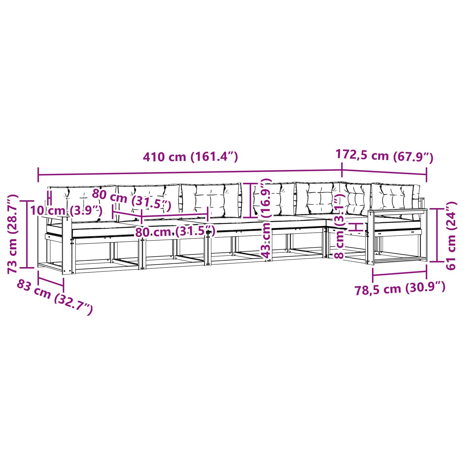 Set vanjskih sofa 4 pcs Bijela i svjetlosiva Poliester