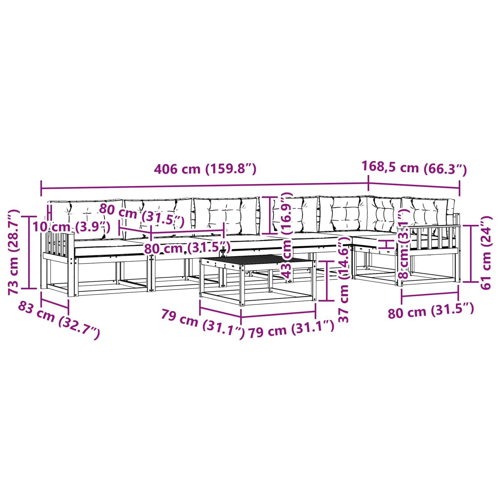 Set vanjskih sofa 7 pcs Bijela i bež 79 x 79 x 37 cm Poliester