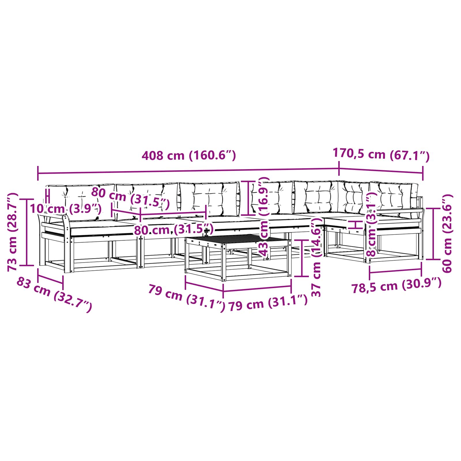 Set vanjskih sofa 7 pcs Bijela i antracit 79 x 79 x 37 cm