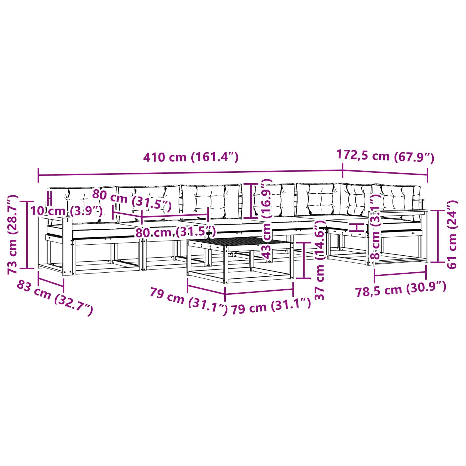 Set vanjskih sofa 7 pcs Bijela i krem 79 x 79 x 37 cm Poliester