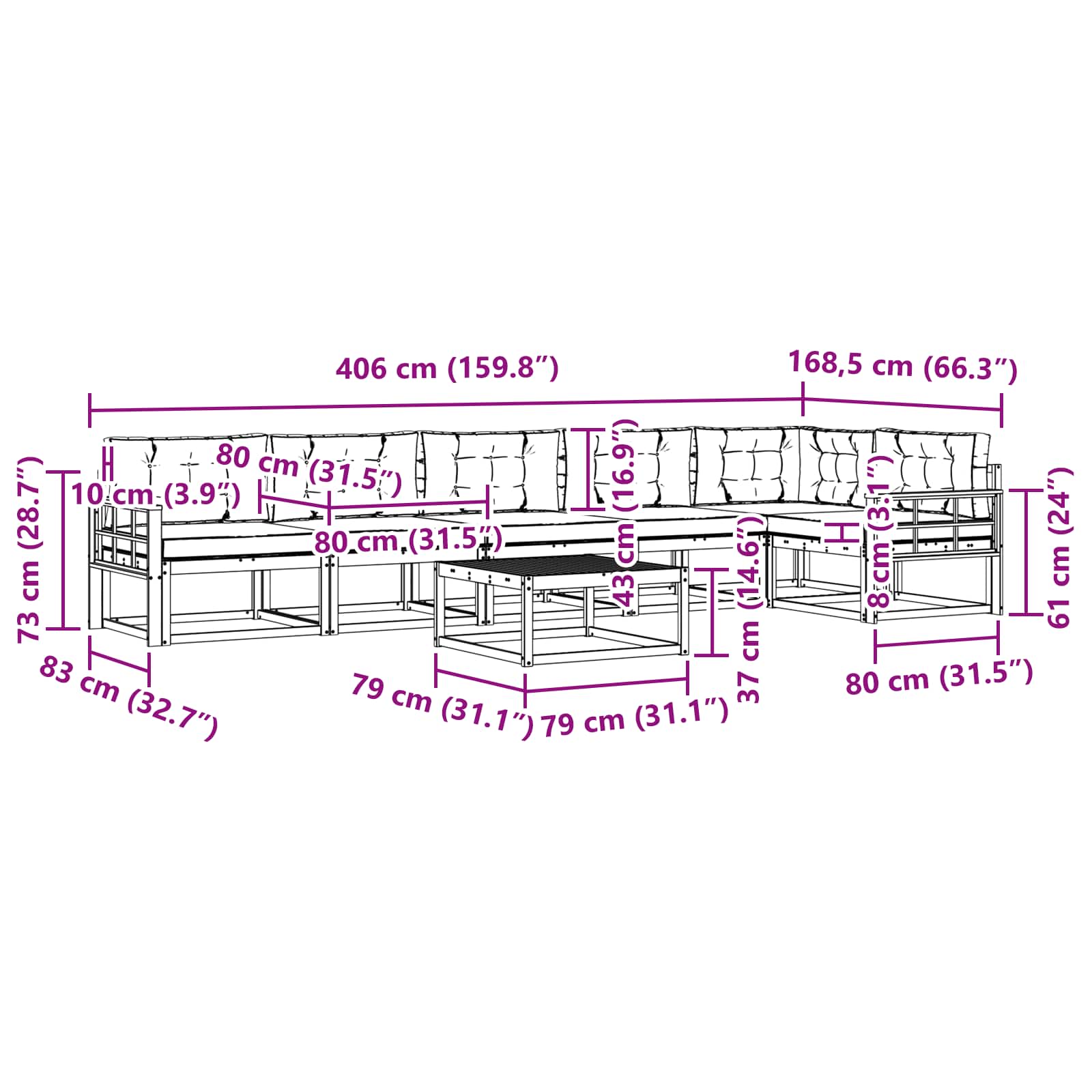 Set vanjskih sofa 7 pcs Bijela i bež 79 x 79 x 37 cm Poliester