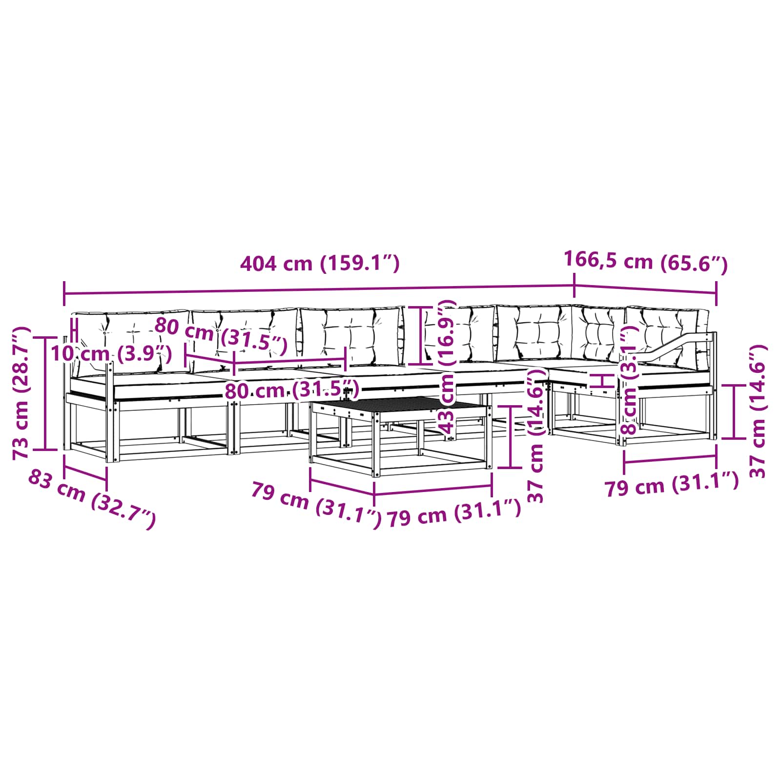 Set vanjskih sofa 7 pcs Bijela i antracit 79 x 79 x 37 cm