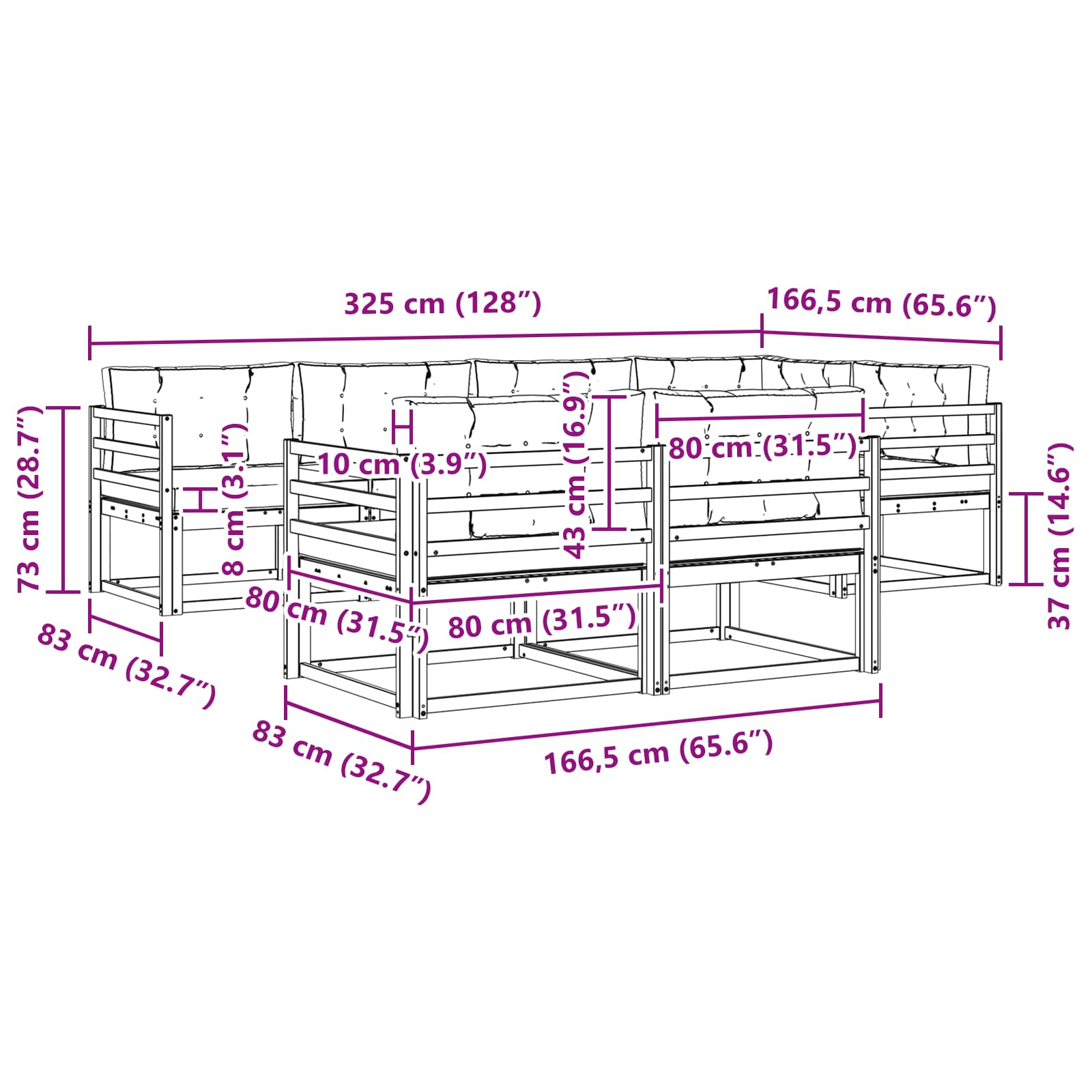 Set vanjskih sofa s jastukom 6 pcs Bijela i krem Poliester