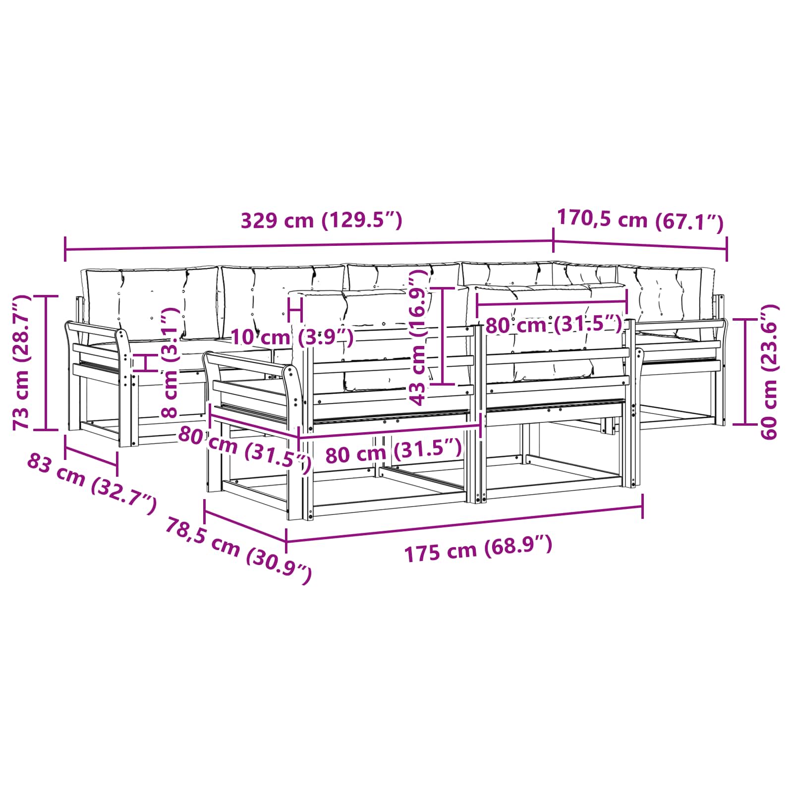 Set vanjskih sofa s jastukom 6 pcs Bijela i antracit Poliester