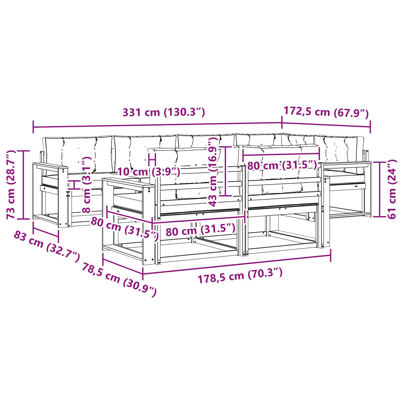 Set vanjskih sofa 6 pcs Bijela i svjetlosiva Poliester