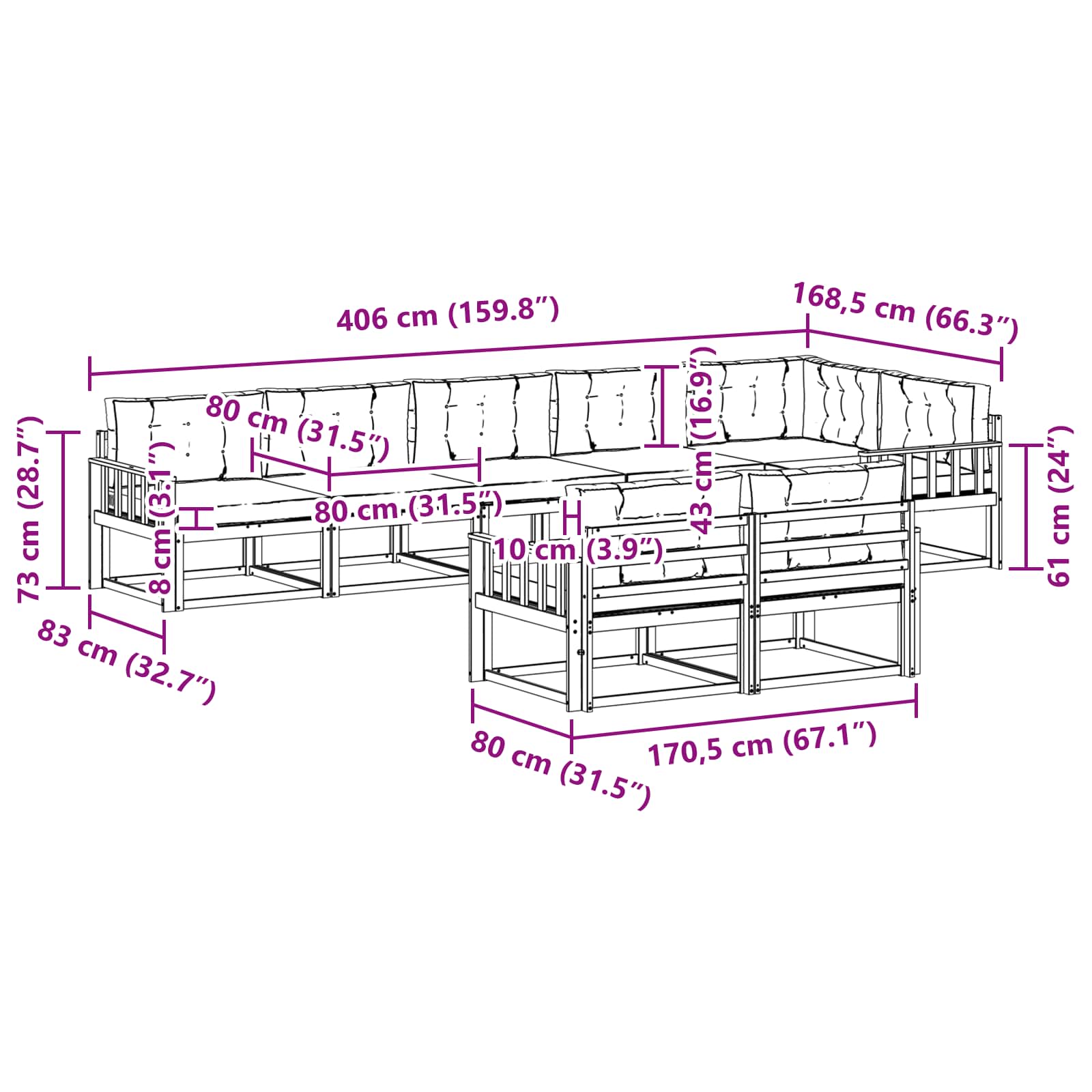 Set vanjskih sofa s jastukom 6 pcs Bijela i bež Poliester