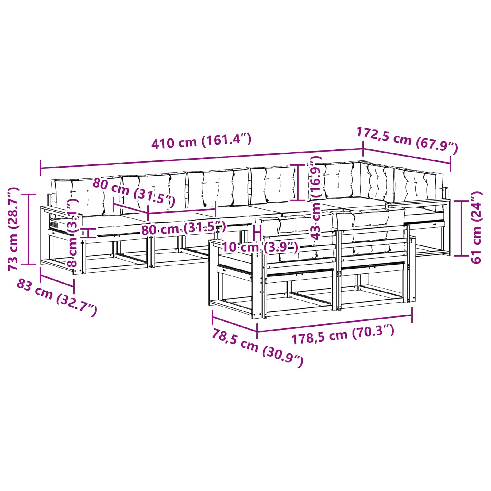 Set vanjskih sofa s jastukom 6 pcs Bijela i bež Poliester