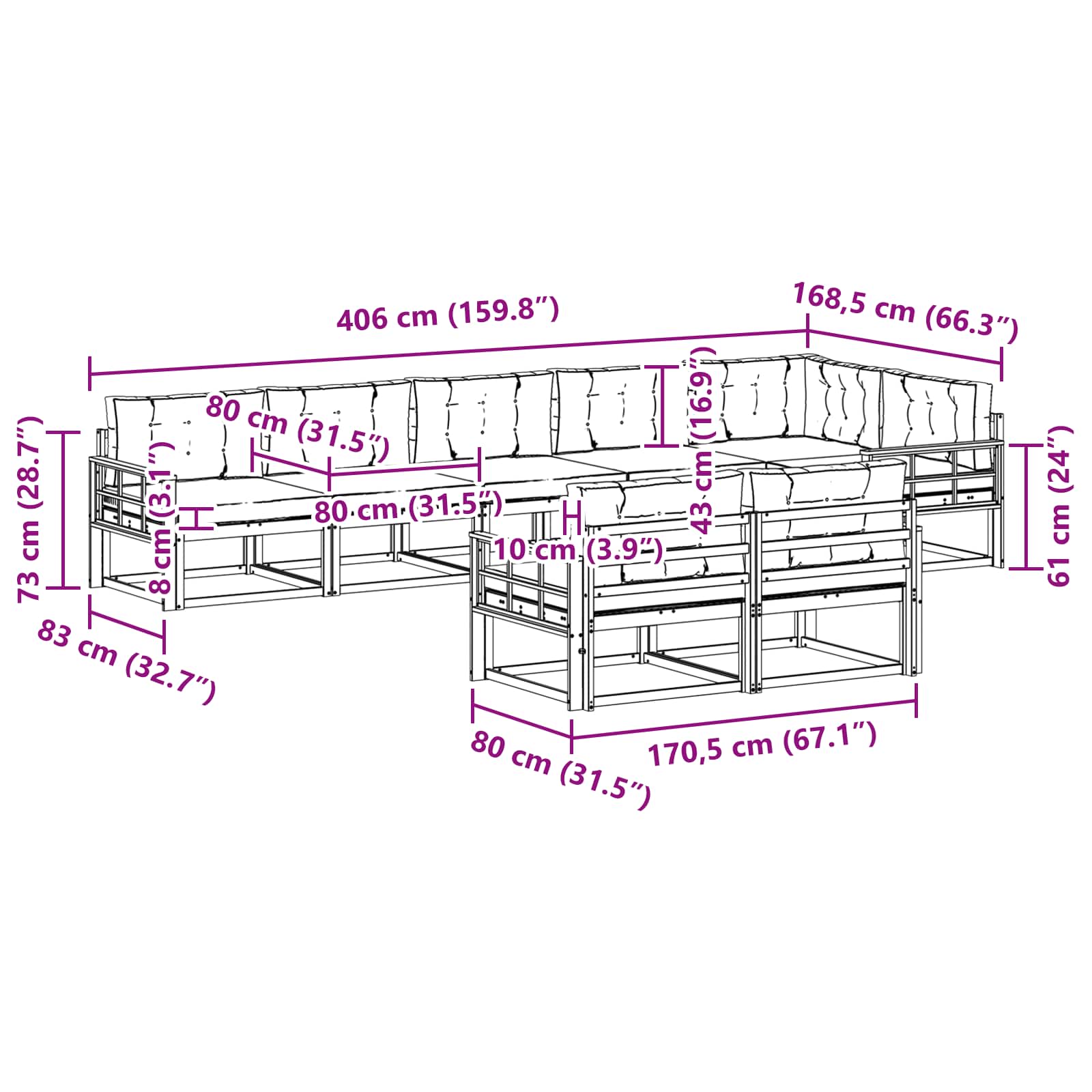 Set vanjskih sofa s jastukom 6 pcs Bijela i bež Poliester