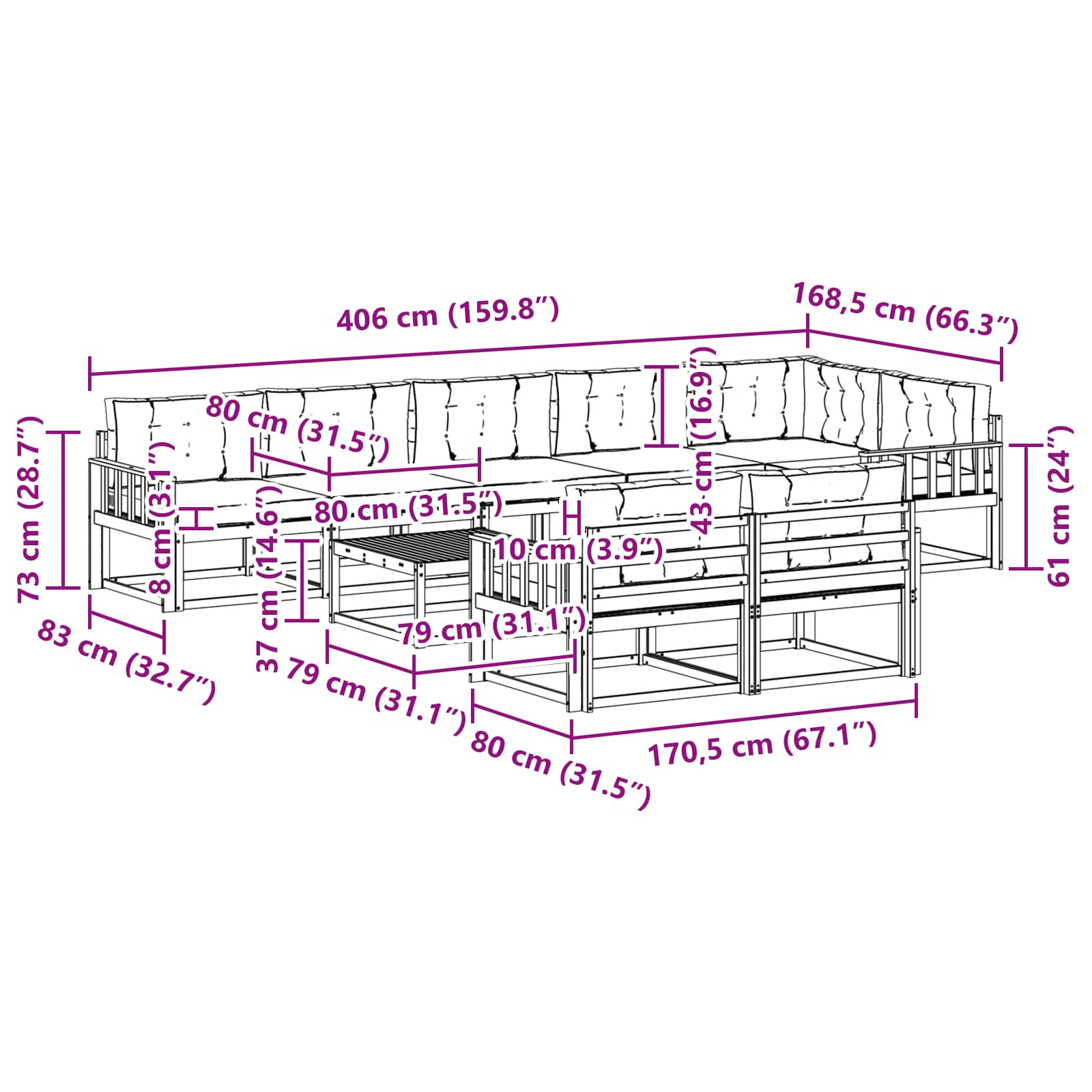 Set vanjskih sofa 9 pcs Bijela i antracit 79 x 79 x 37 cm