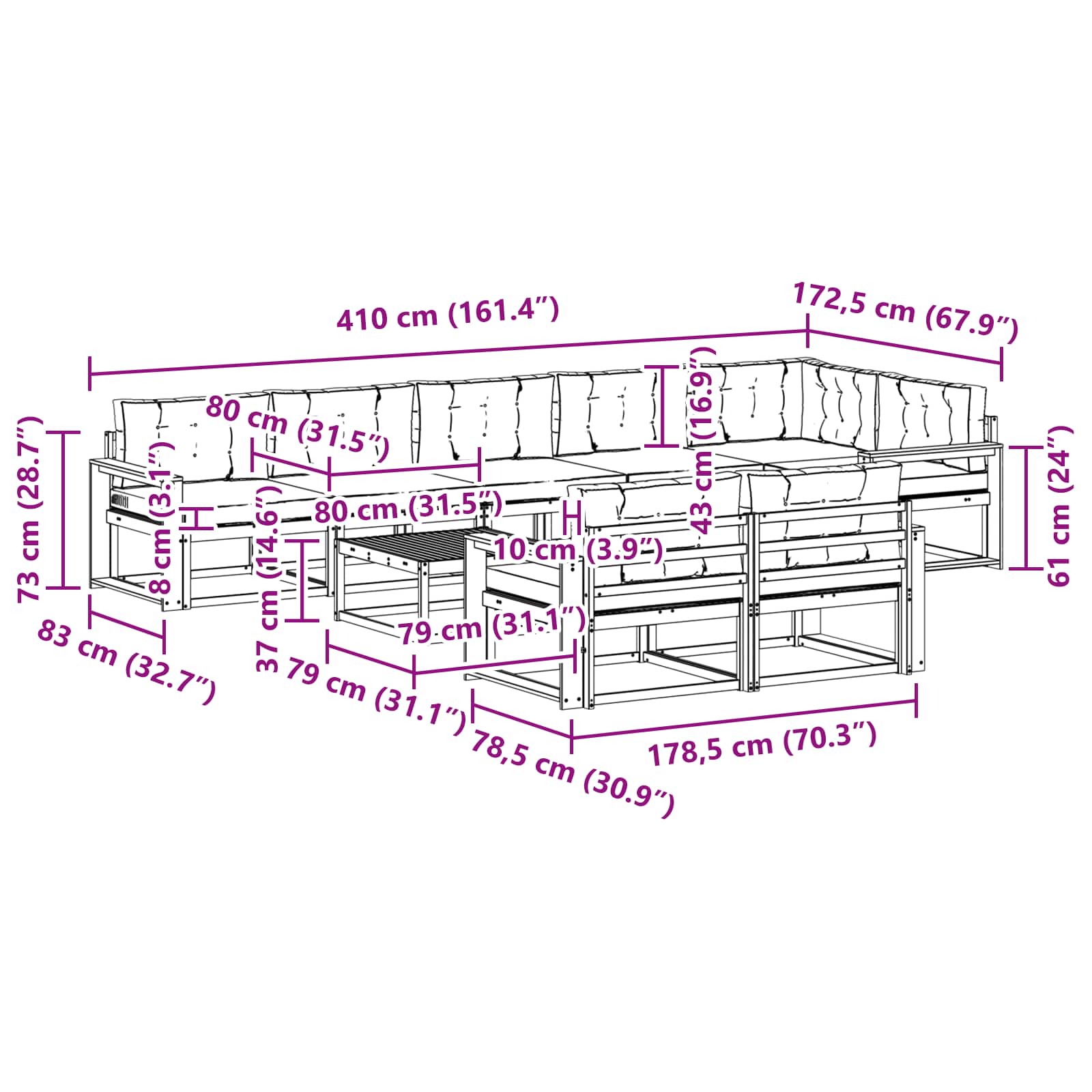 Set vanjskih sofa 9 pcs Bijela i krem 79 x 79 x 37 cm Poliester