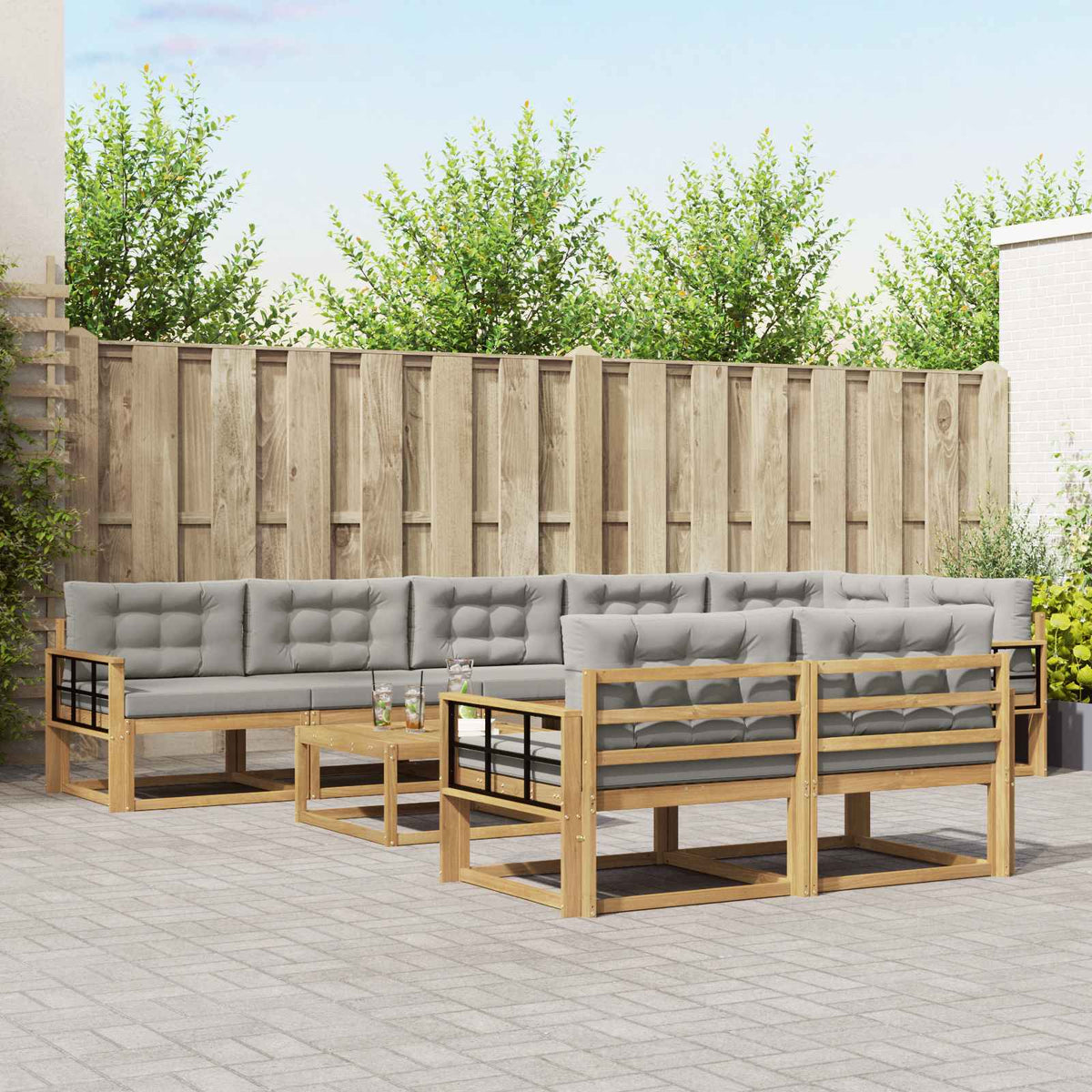 Set vanjskih sofa 9 kom. Bijela i svjetlosiva Poliester