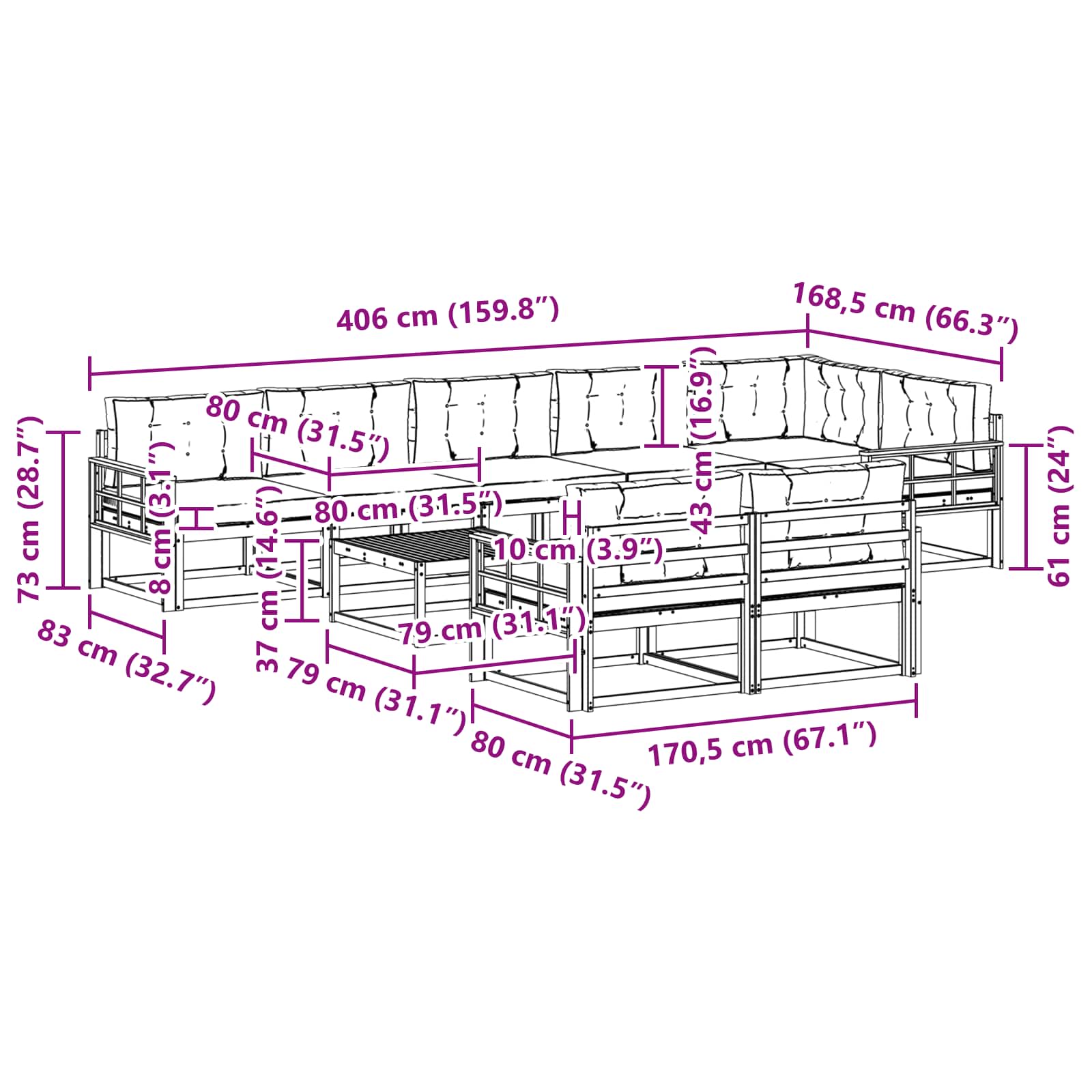 Set vanjskih sofa 9 pcs Bijela i bež 79 x 79 x 37 cm Poliester
