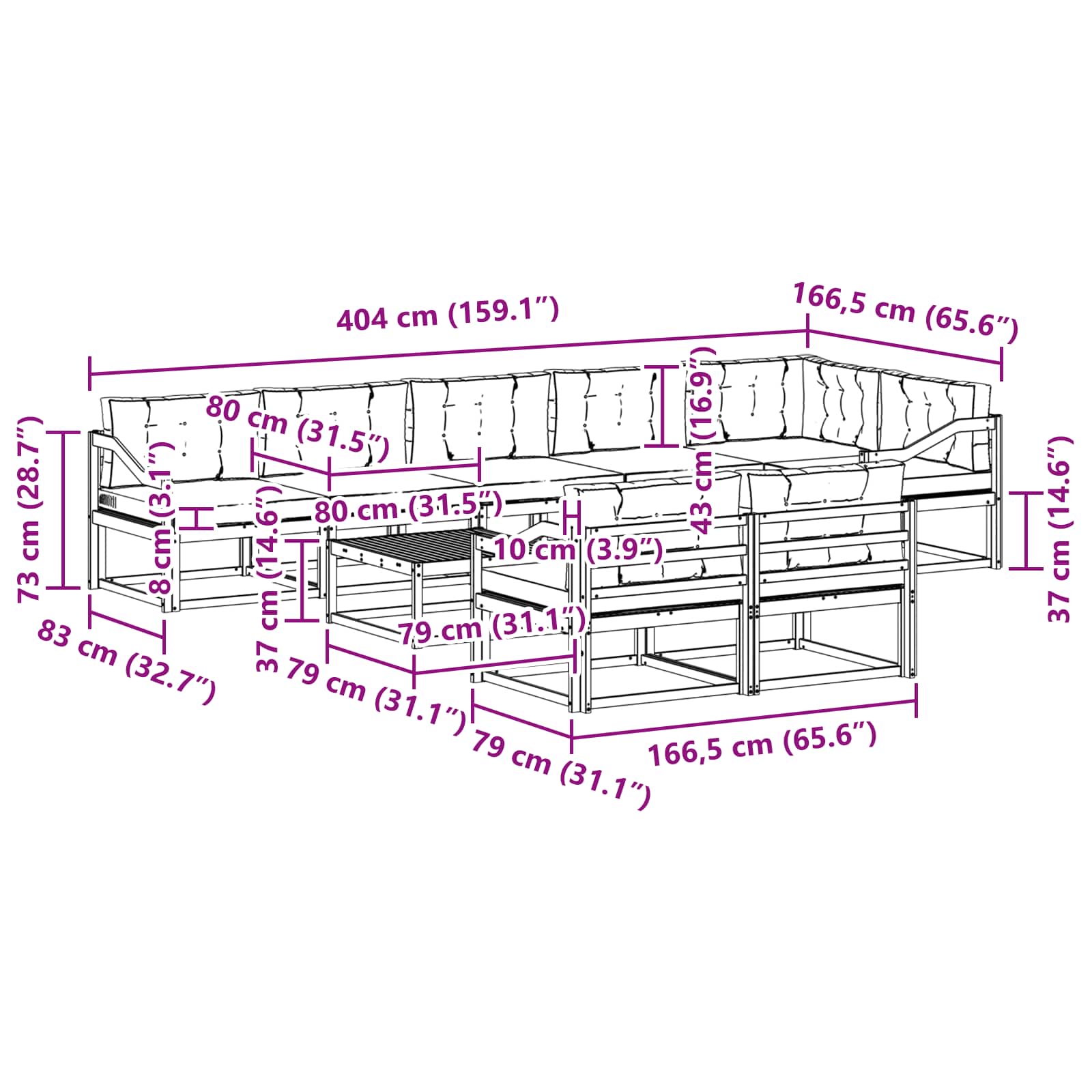 Set vanjskih sofa 9 pcs Bijela i antracit 79 x 79 x 37 cm