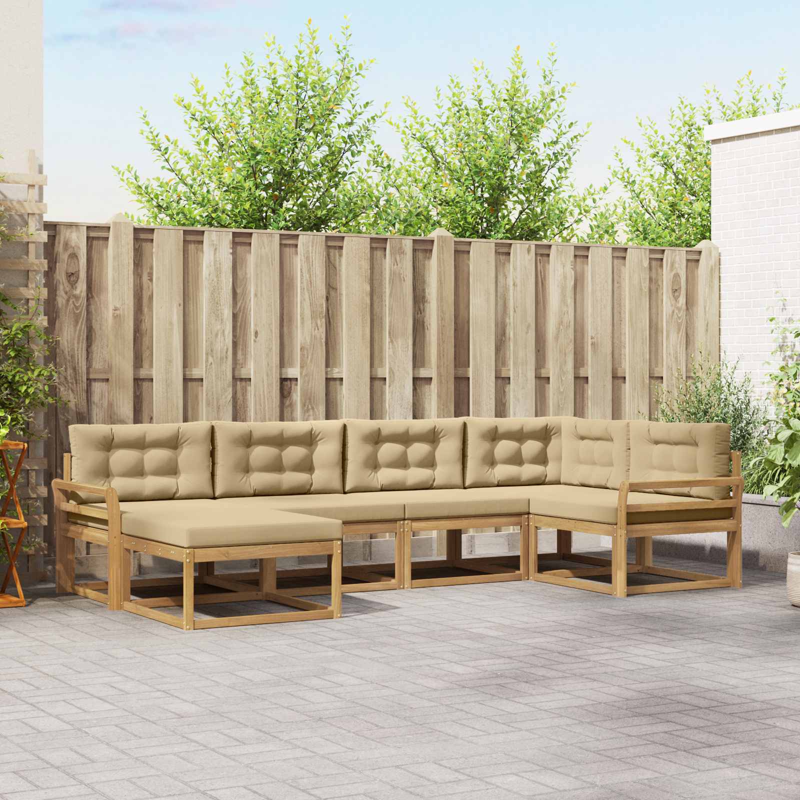 Set vanjskih sofa s jastukom 5 pcs Bijela i bež Poliester