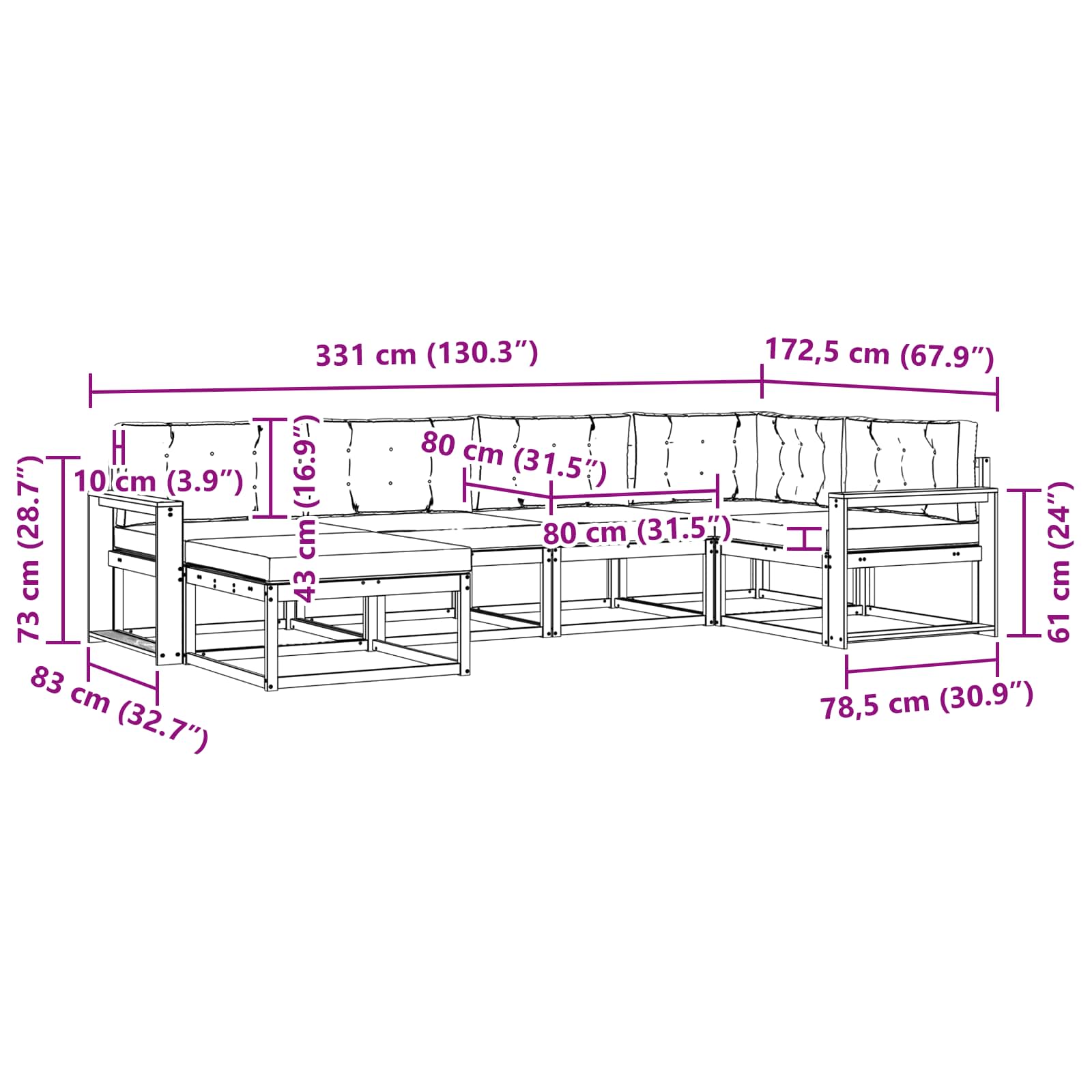 Set vanjskih sofa s jastukom 5 pcs Bijela i bež Poliester