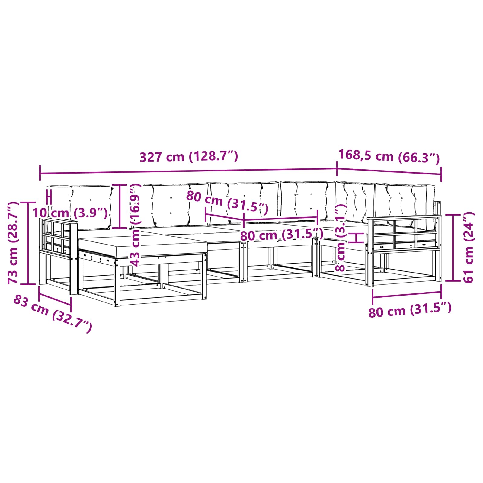 Set vanjskih sofa s jastukom 5 pcs Bijela i bež Poliester