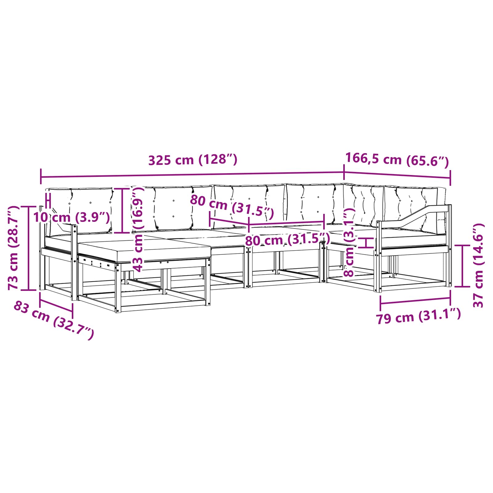 Set vanjskih sofa s jastukom 5 pcs Bijela i bež Poliester