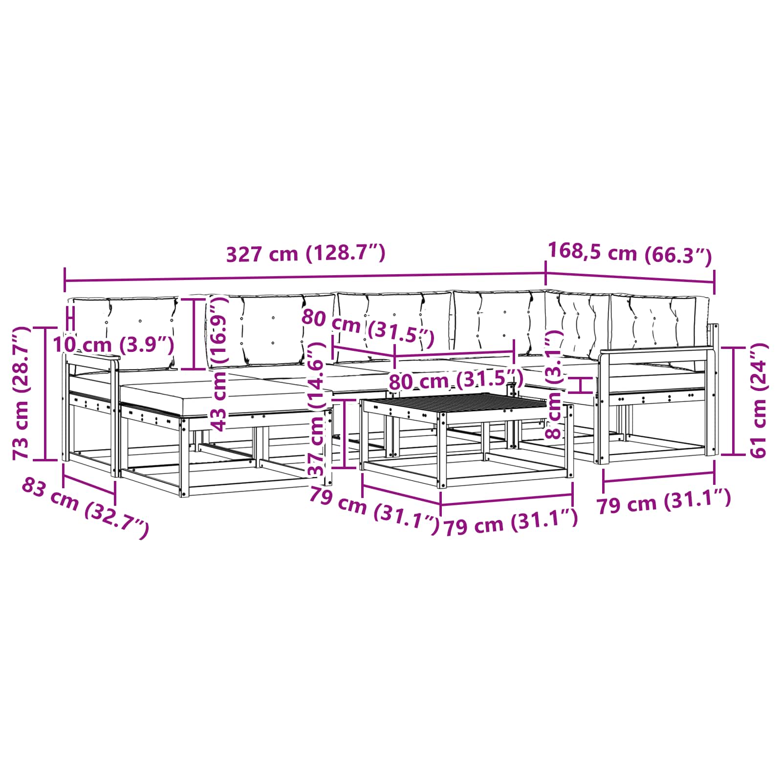 Set vanjskih sofa 7 pcs Bijela i krem
