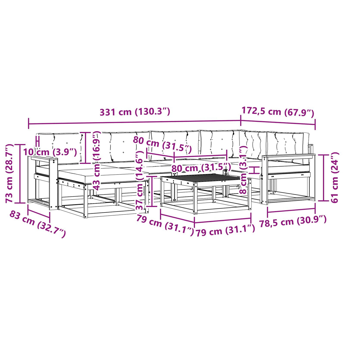 Set vanjskih sofa 7 kom. Bijela i krem