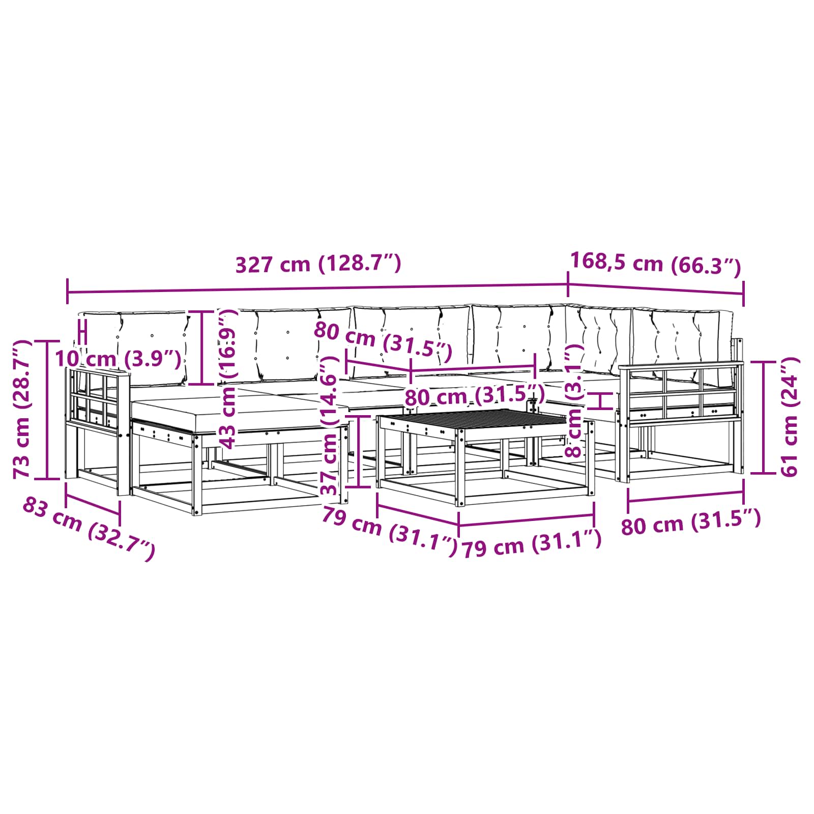 Set vanjskih sofa 7 pcs Bijela i bež
