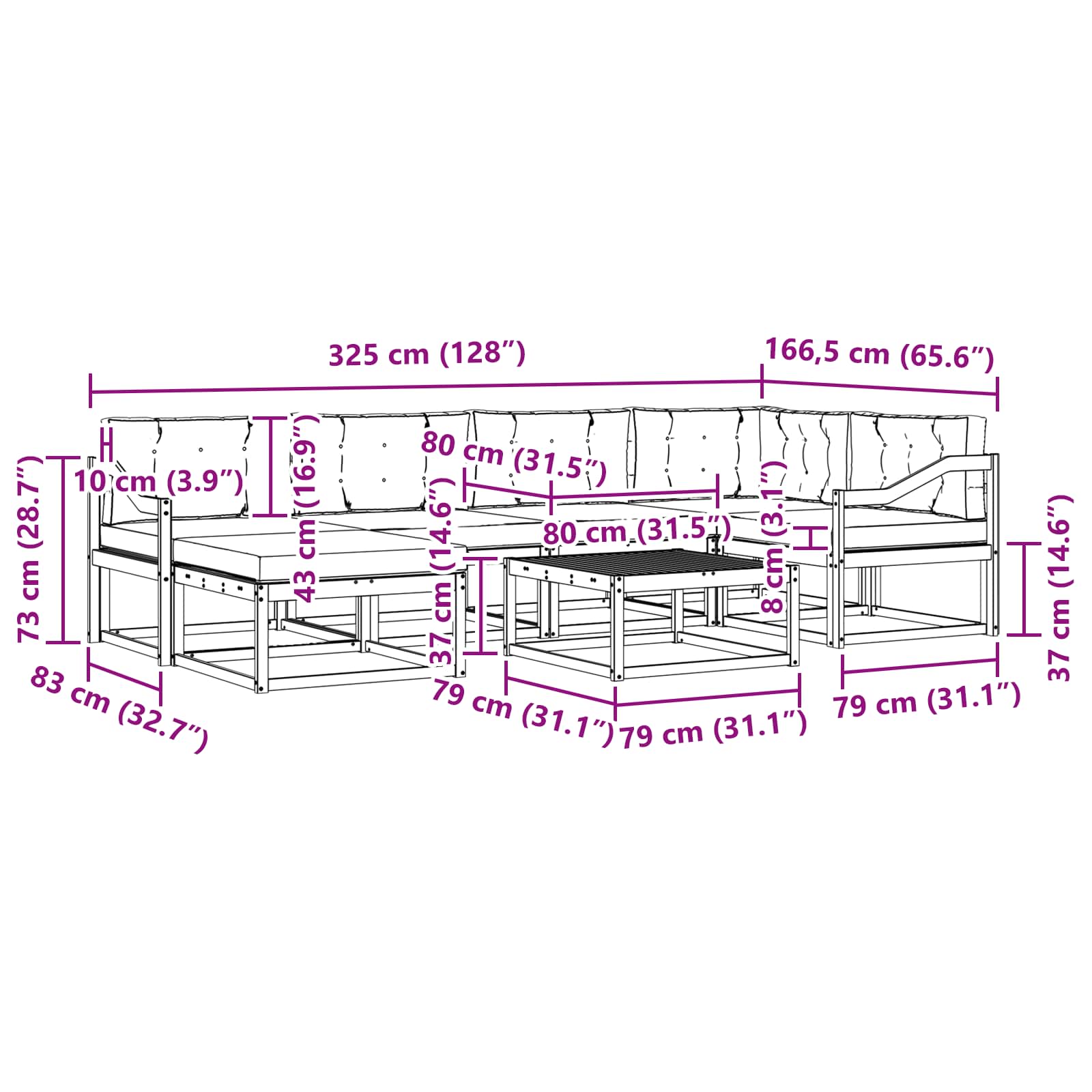 Set vanjskih sofa 7 pcs Bijela i bež