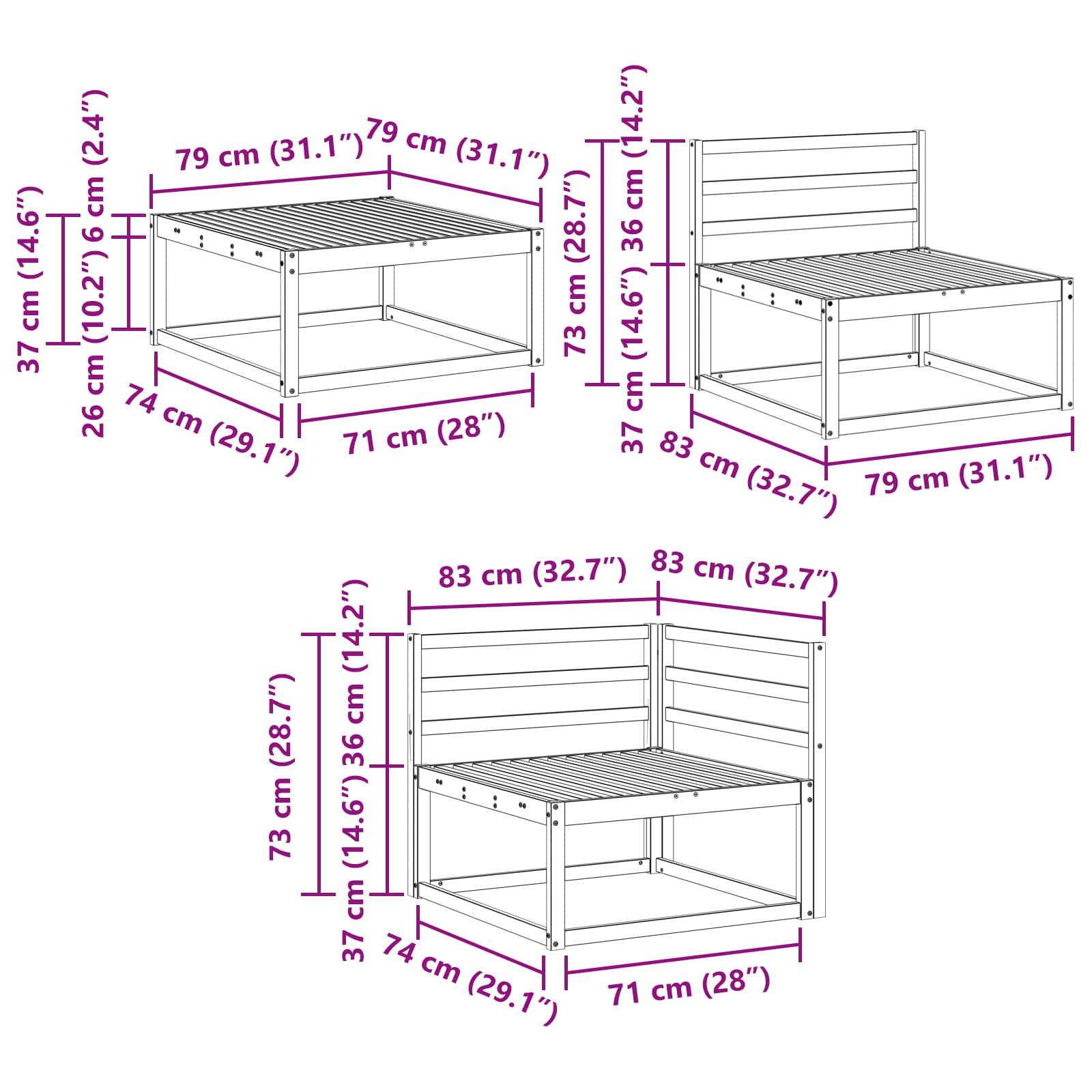 Set vanjskih sofa 7 pcs Bijela Čvrsto drvo akacije
