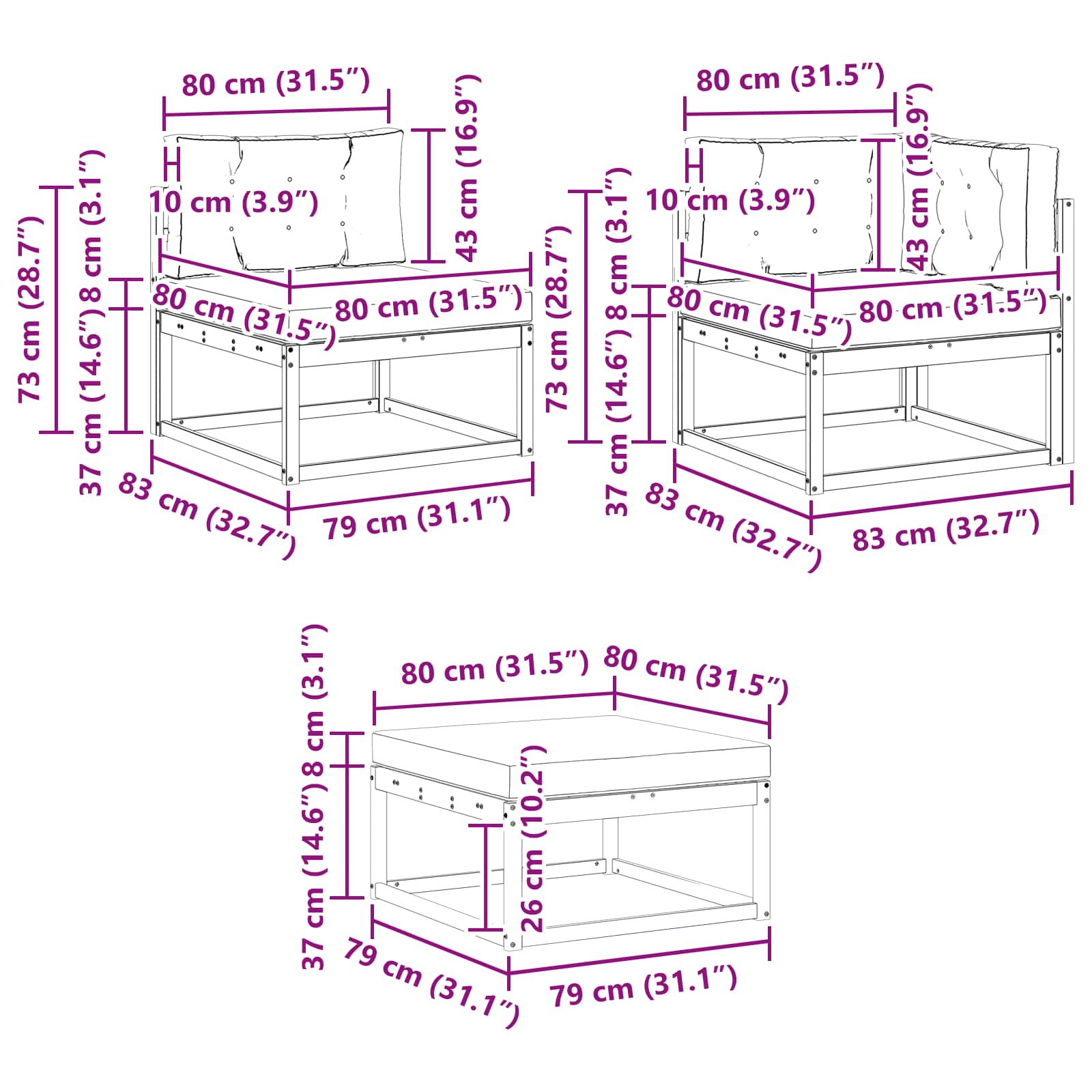 Set vanjskih sofa s jastukom 7 pcs Bijela i krem