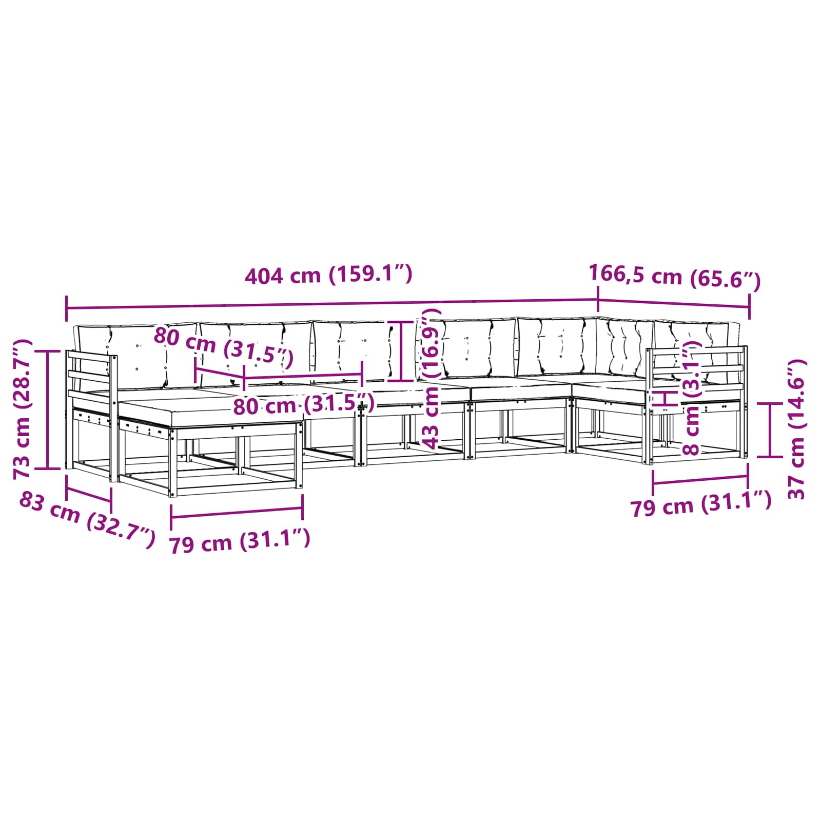 Set vanjskih sofa s jastukom 7 pcs Bijela i bež
