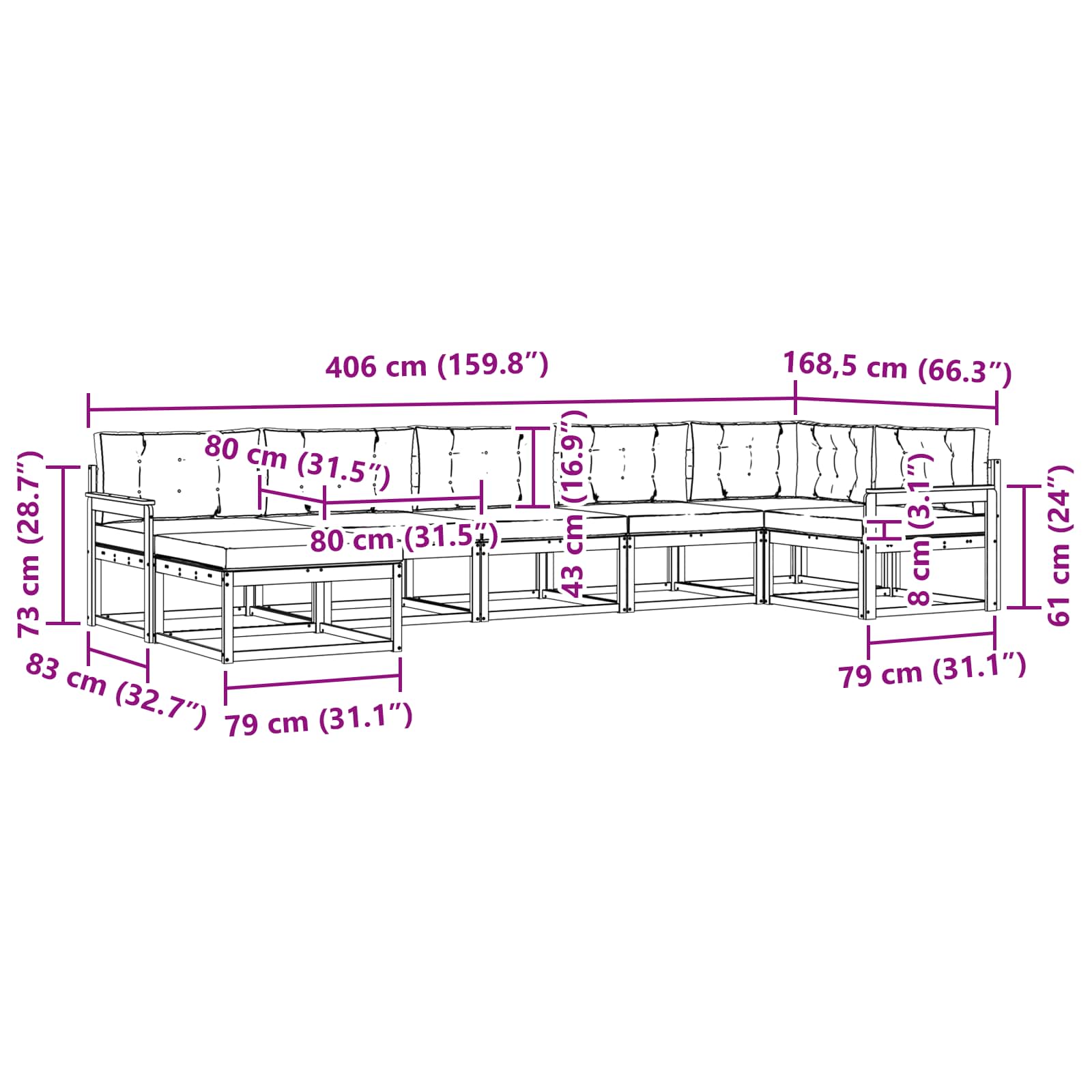 Set vanjskih sofa s jastukom 7 pcs Bijela i svjetlosiva