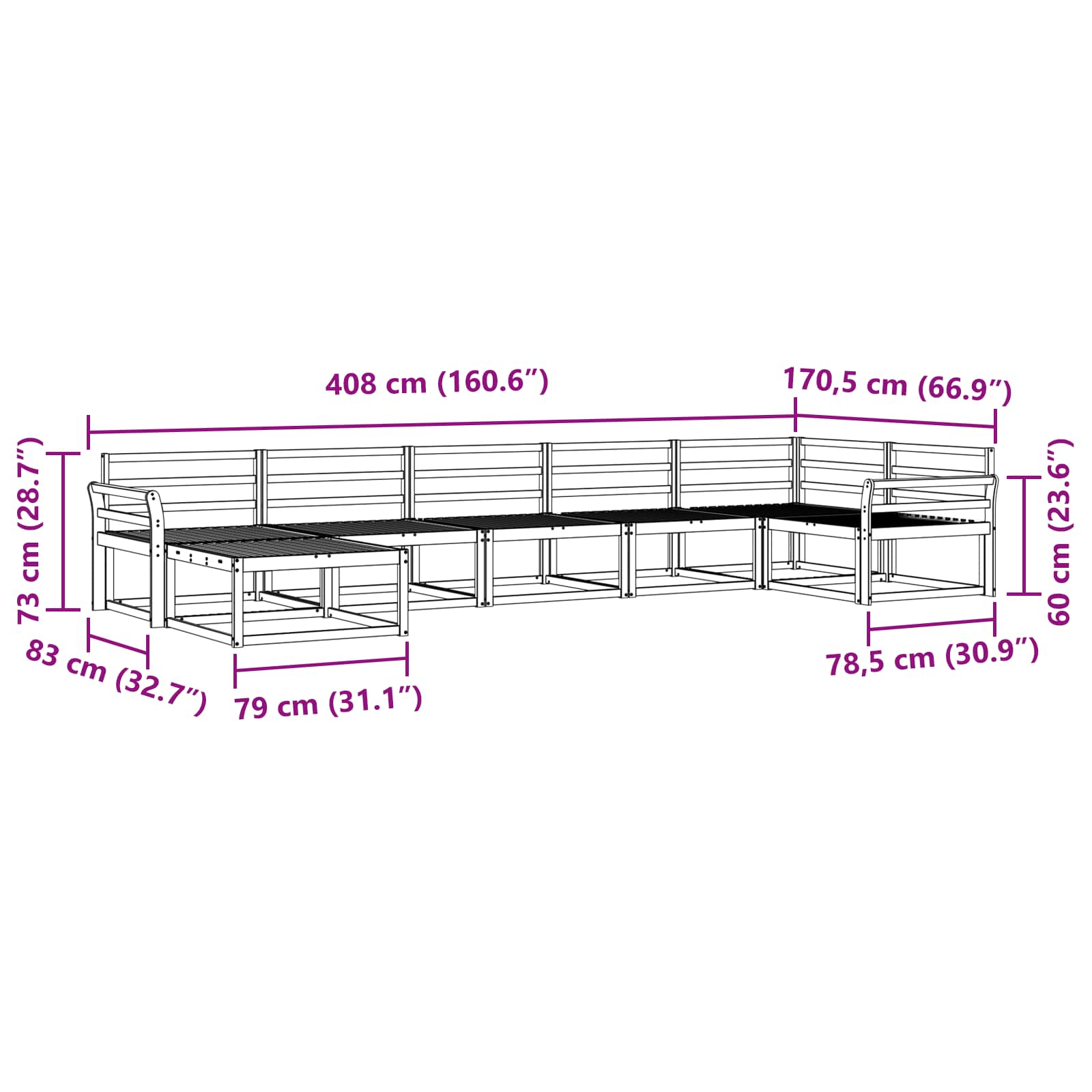 Set vanjskih sofa 7 pcs Bijela Čvrsto drvo akacije