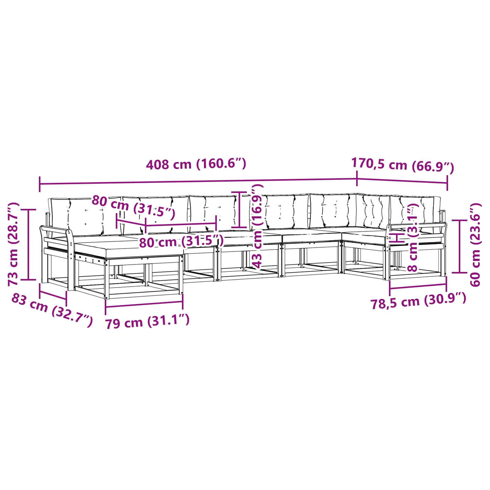 Set vanjskih sofa s jastukom 7 pcs Bijela i krem