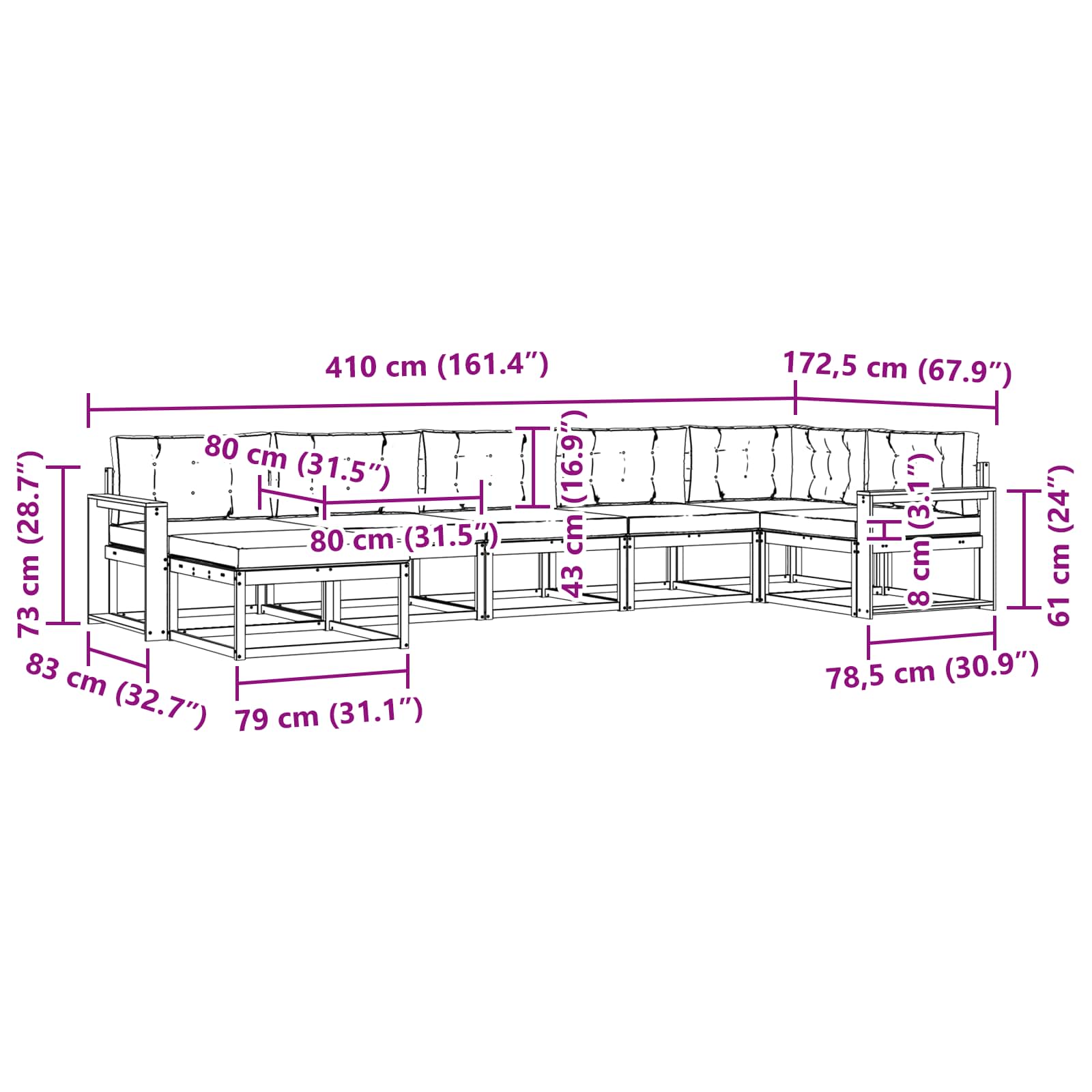 Set vanjskih sofa s jastukom 7 pcs Bijela i svjetlosiva
